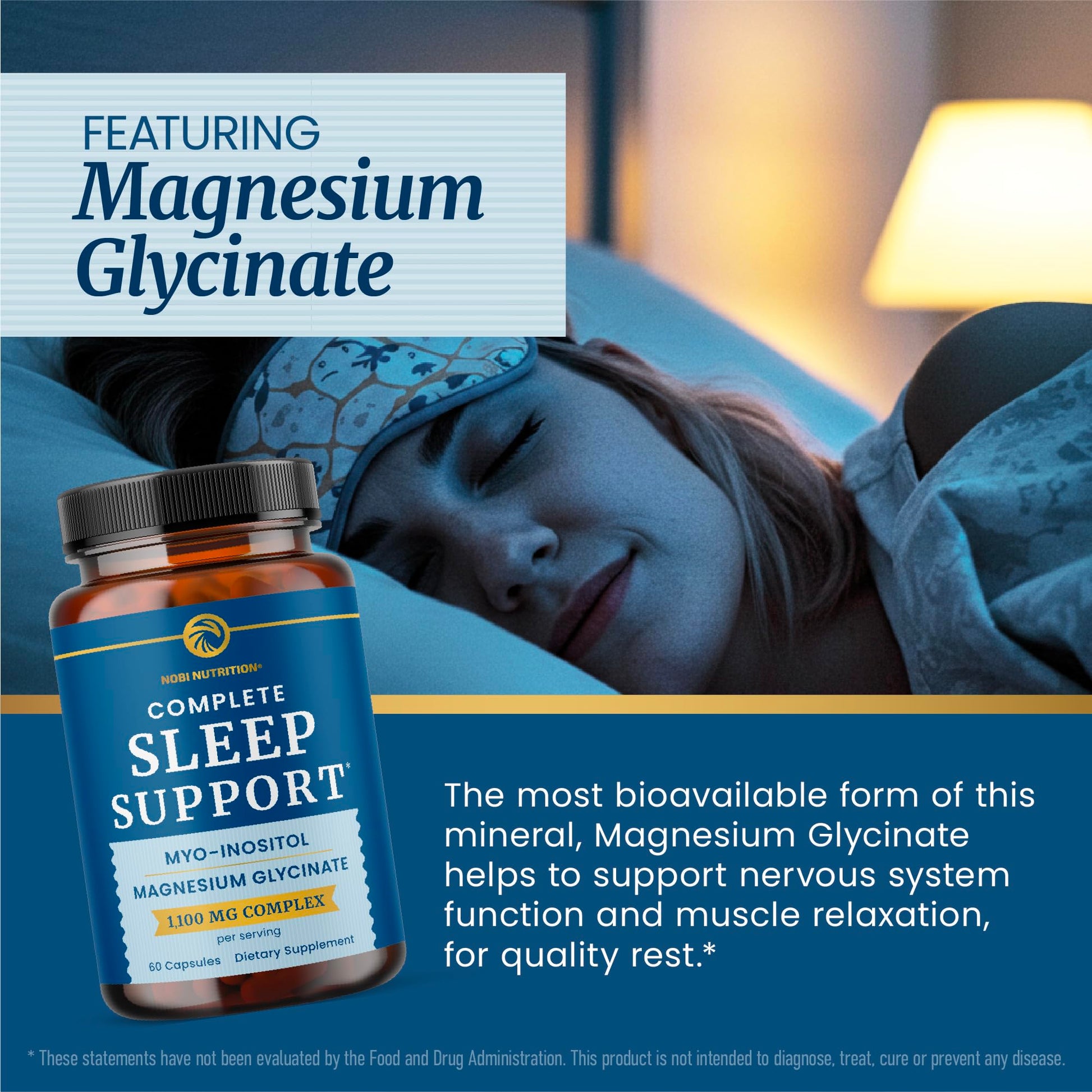 Complete Sleep Support | Myo Inositol + Magnesium Glycinate | Restful Sleep & Relaxation Support | 1100MG Complex | Melatonin-Free, Non-GMO | Inositol Supplement with Magnesium-Glycinate | 60 Ct Nobi Nutrition uk supplements