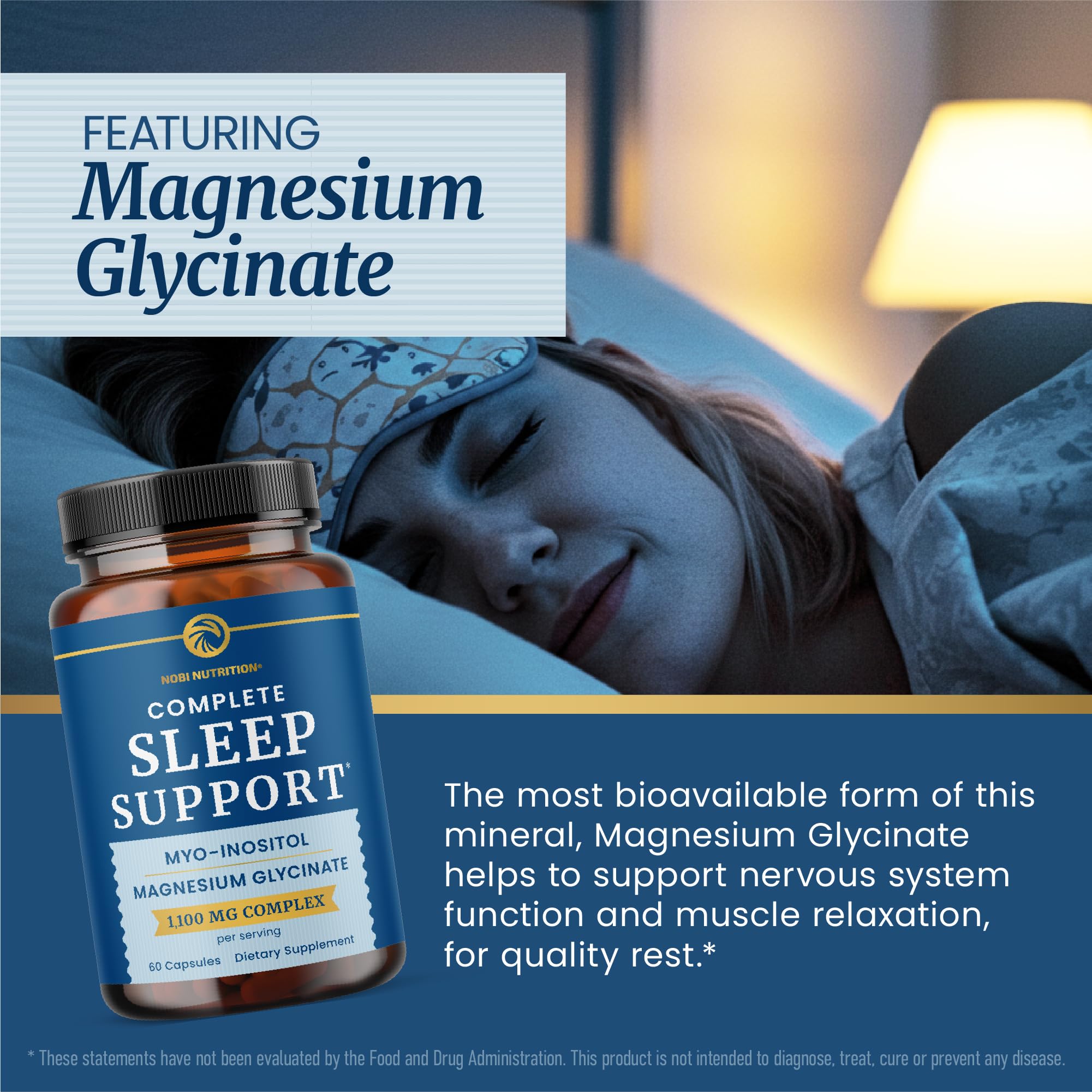 Complete Sleep Support | Myo Inositol + Magnesium Glycinate | Restful Sleep & Relaxation Support | 1100MG Complex | Melatonin-Free, Non-GMO | Inositol Supplement with Magnesium-Glycinate | 60 Ct Nobi Nutrition uk supplements
