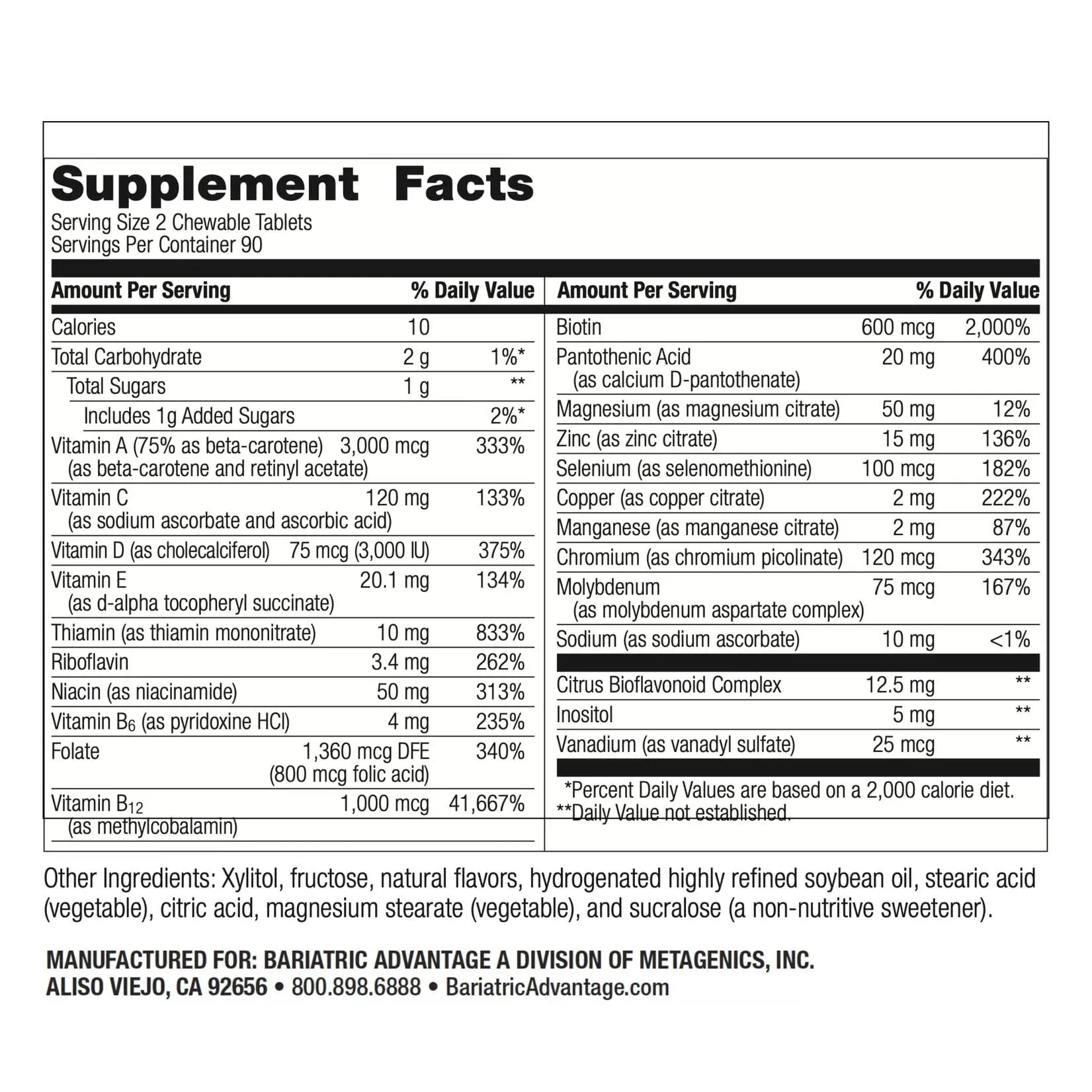 Bariatric Advantage Chewable Essential Multivitamin Without Iron - 200 DV of Key Nutrients - Trace Mineral Support Bariatric Advantage uk supplements