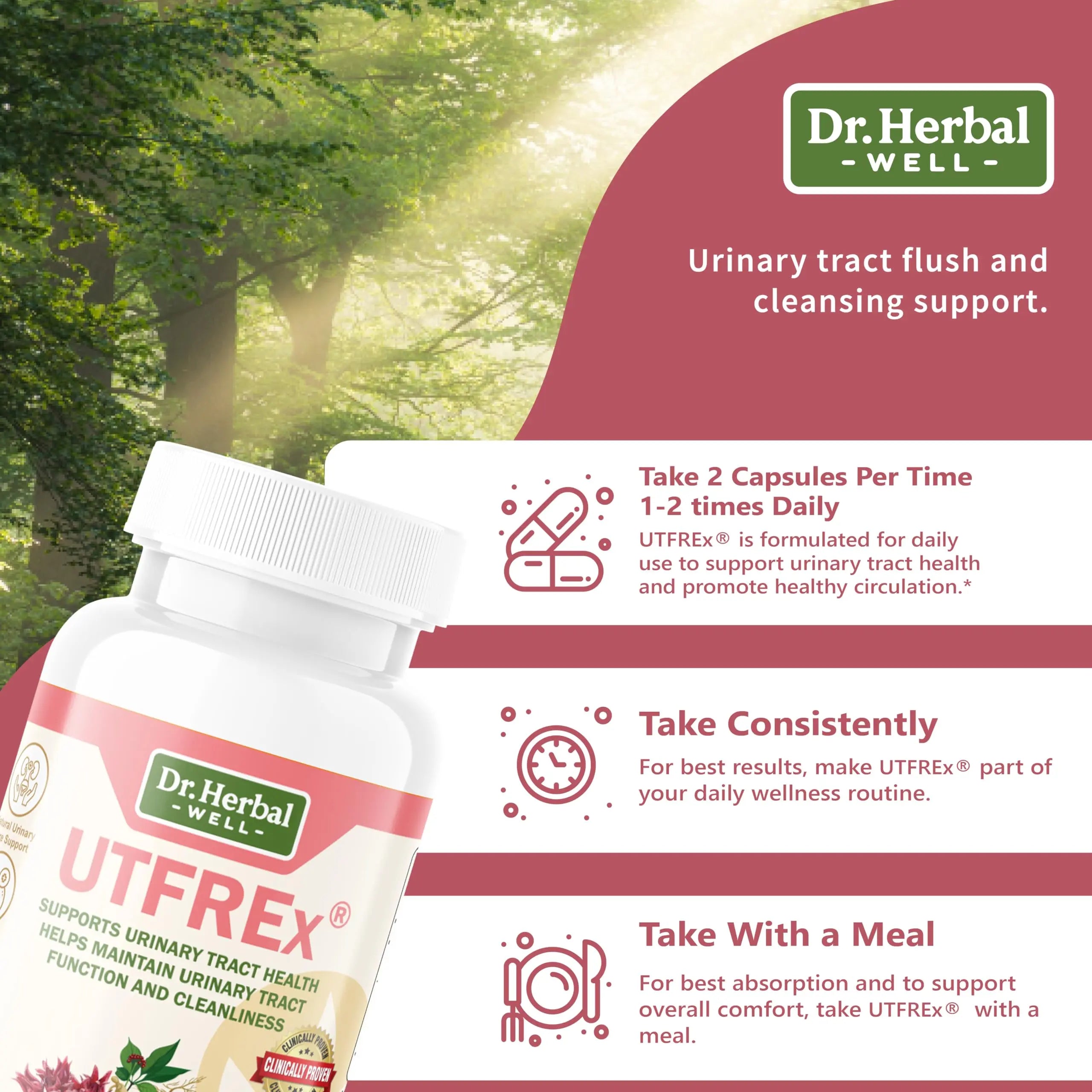 DR. HERBAL WELL UTFREX Clinically Proven Urinary Tract UTI Health Supplement Natural Support Cleanse Flush Protect (No Probiotics & D-Mannose) – 60 Capsules DR. HERBAL WELL uk supplements