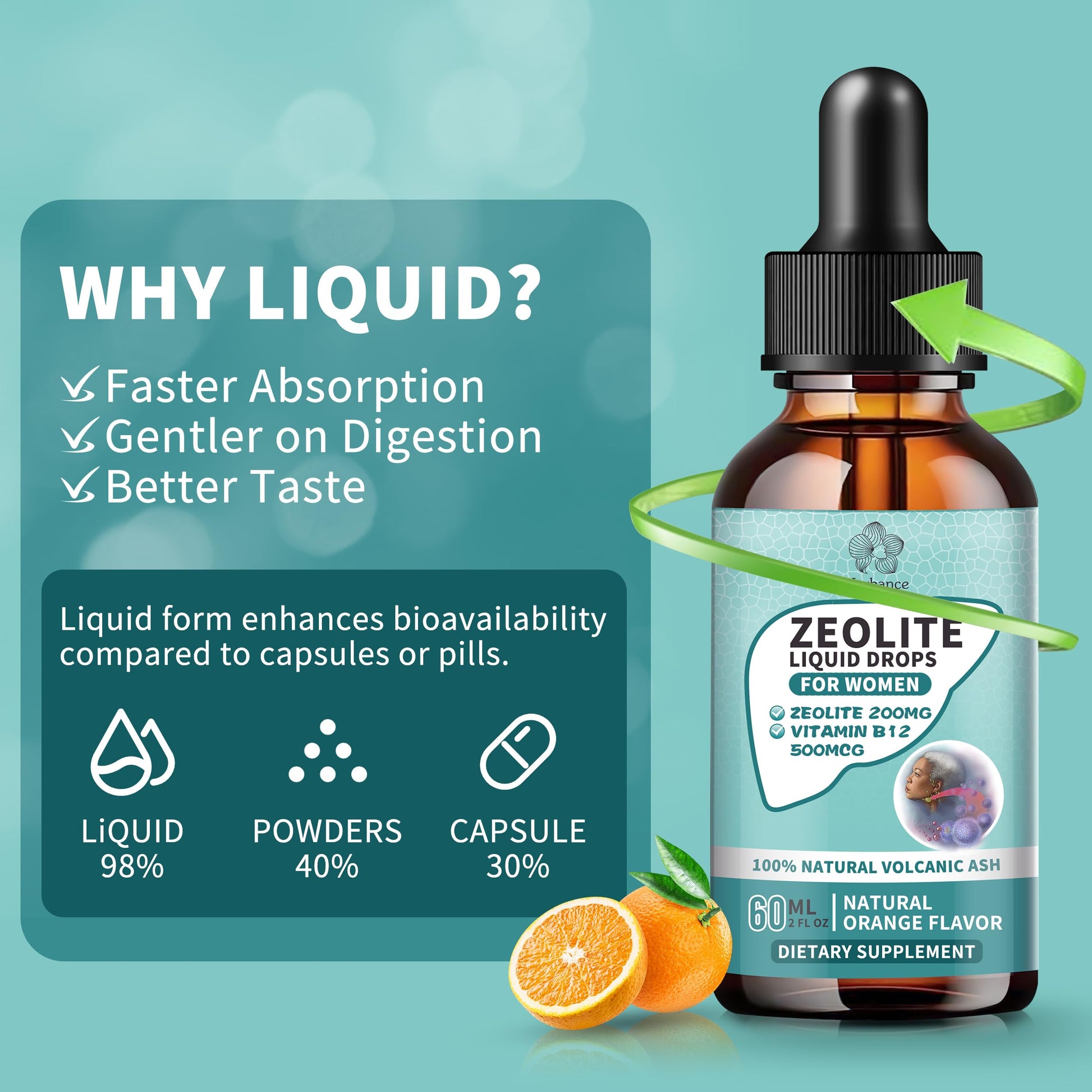 Zeolite Drops for Women,Adults and Kids- Clinoptilolite Zeolite Liquid Drops with Vitamin B12 & D3 - Heavy Metal Support, Immune Health, Natural Metabolism, Energy & Clear Skin - 30 Day Vegan Supply Herbance uk supplements