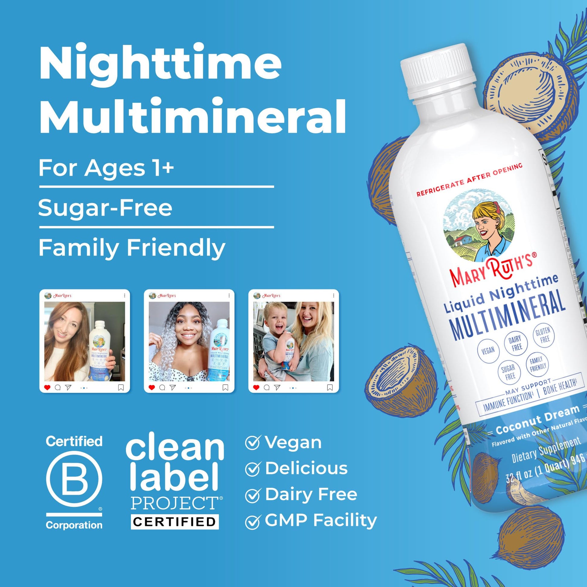 MaryRuth Organics Liquid Nighttime Multimineral | No Melatonin | Bedtime Routine | Magnesium Citrate | Calcium | Zinc | Vitamin D3| Available in 4 Flavors - Vegan | Sugar Free | Gluten Free | 32 Oz MARYRUTH'S uk supplements