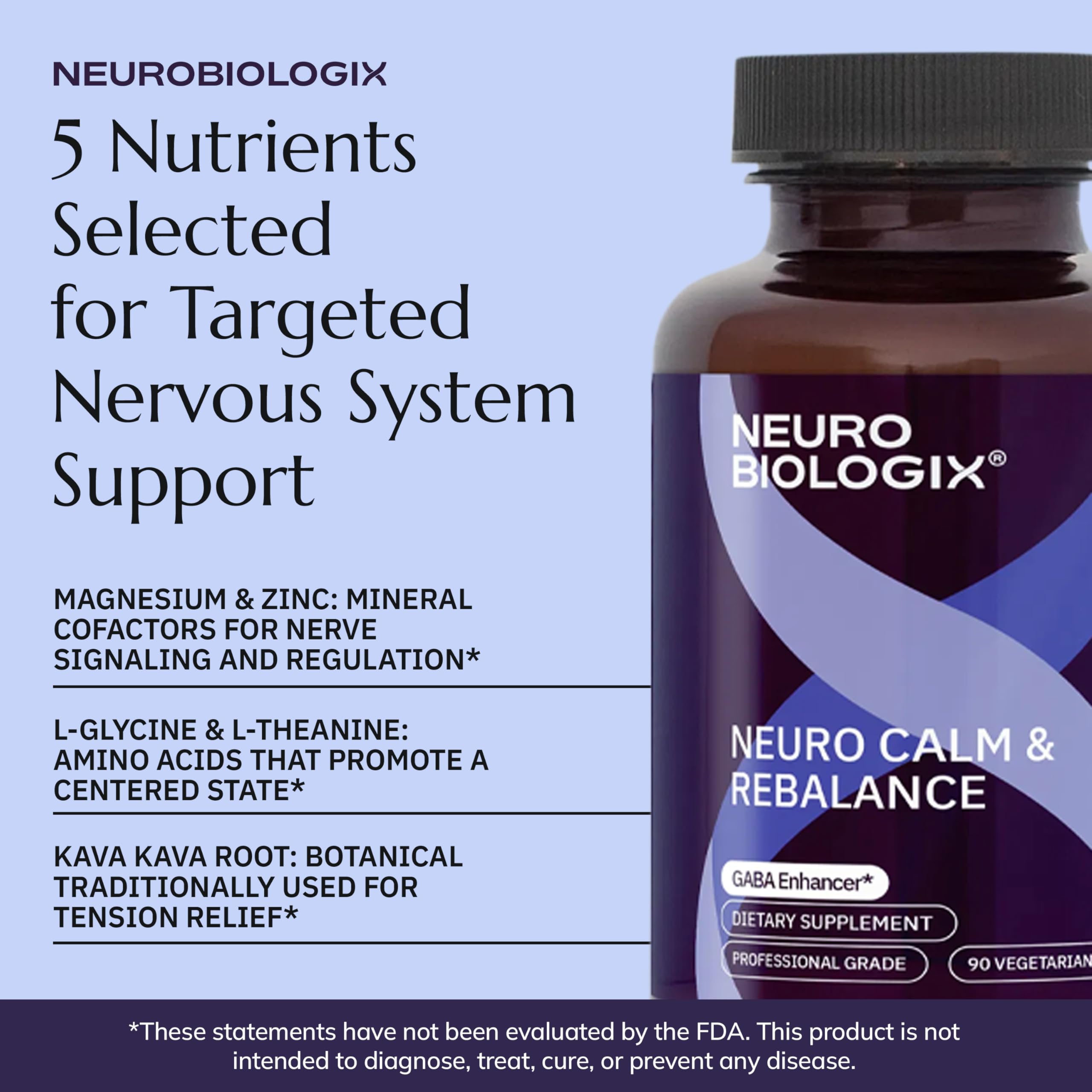Neurobiologix Neuro Calm & Rebalance, L Theanine, Magnesium, Zinc & Kava Kava Complex for Calm Mood Balance and Stress Support, GABA Activity Support Supplement, Gluten Free, Vegetarian, 90 Capsules Neurobiologix uk supplements
