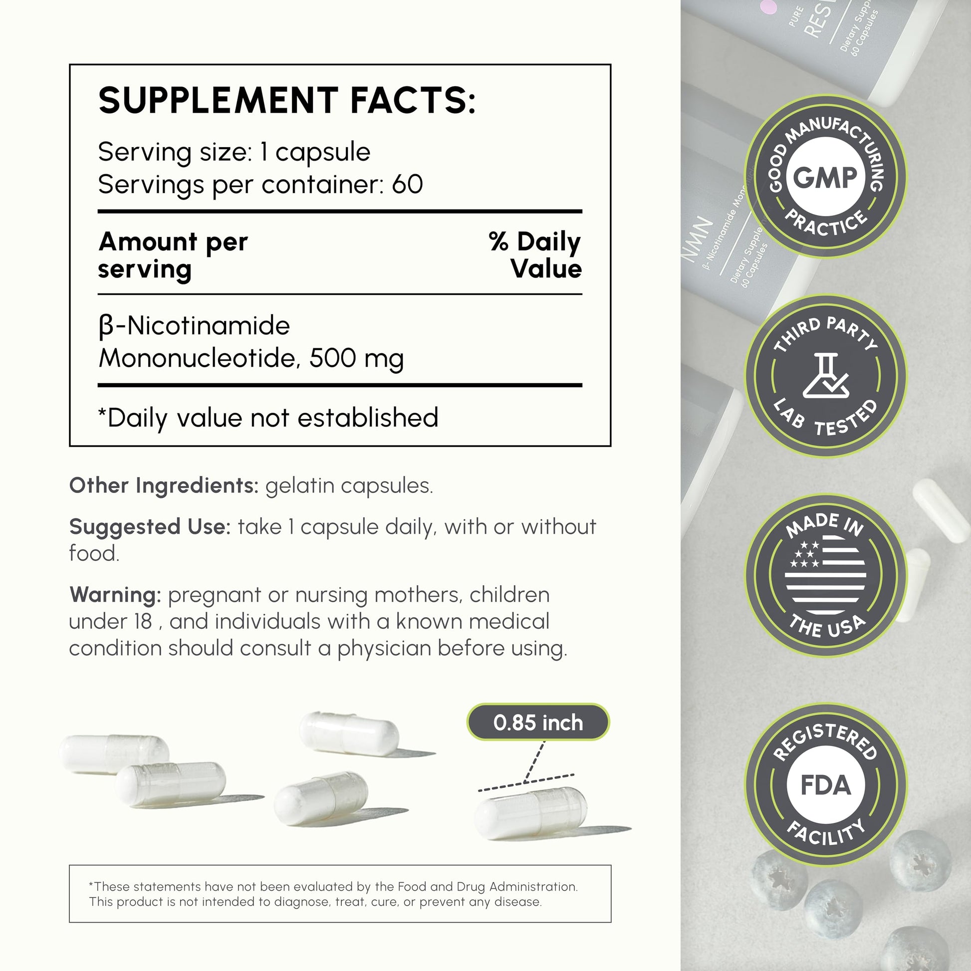 partiQlar NMN Supplement 500mg – Nicotinamide Mononucleotide NMN & Booster for Cellular Energy, Longevity & Healthy Aging – 2-Month Supply (60 Capsules) partiQlar uk supplements