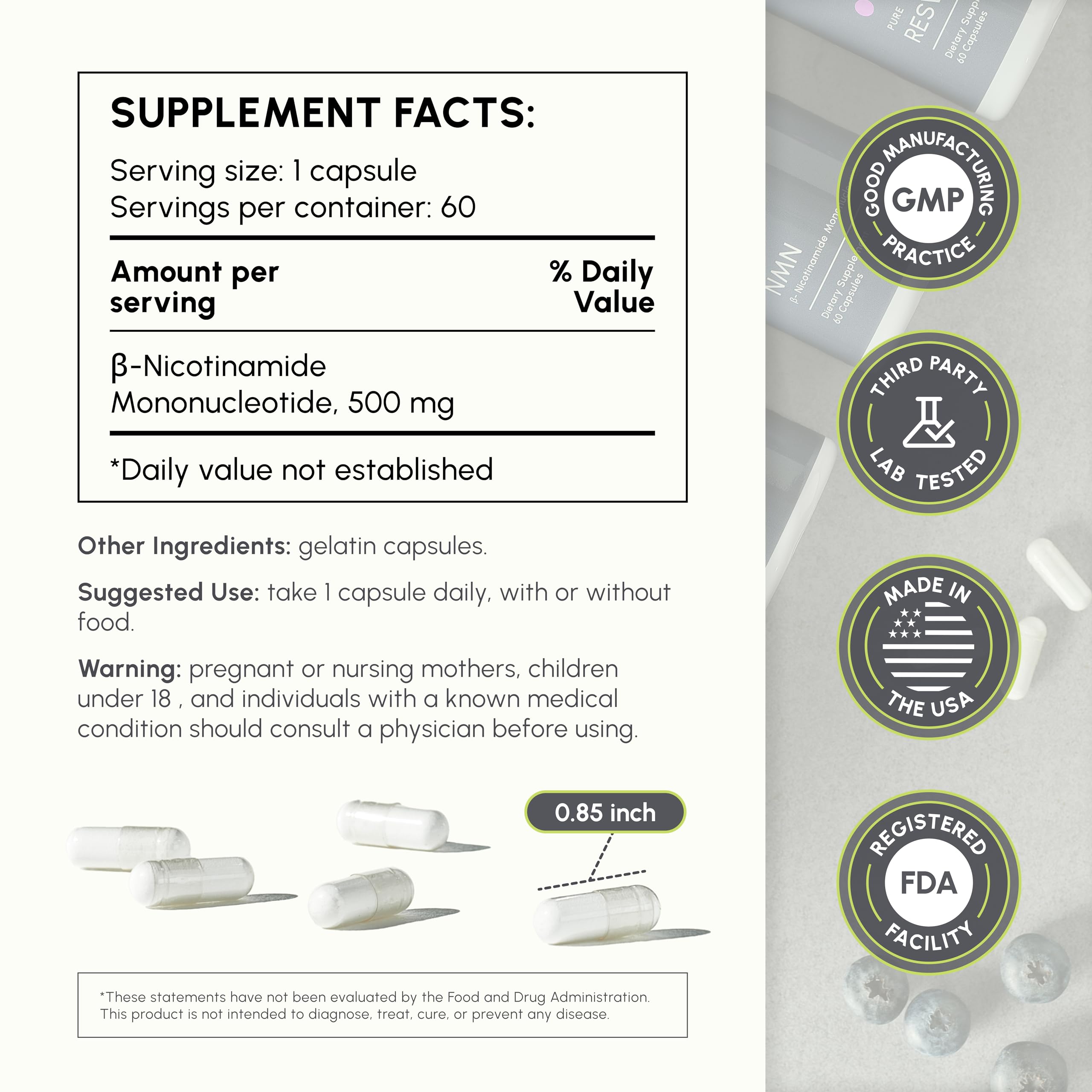 partiQlar NMN Supplement 500mg – Nicotinamide Mononucleotide NMN & Booster for Cellular Energy, Longevity & Healthy Aging – 2-Month Supply (60 Capsules) partiQlar uk supplements