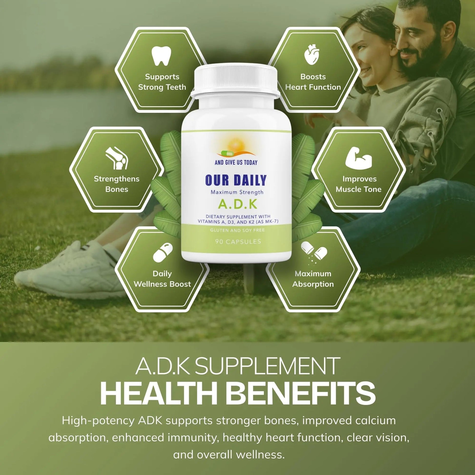 Daily Vites, ADK Vitamin Supplement 5000 IU, 90 Capsules - 3 Months Supply - High Potency Vitamin A, D3 & K2 (MK-7) - Physician Formulated ADK for Bone, Heart AND GIVE US TODAY OUR DAILY uk supplements