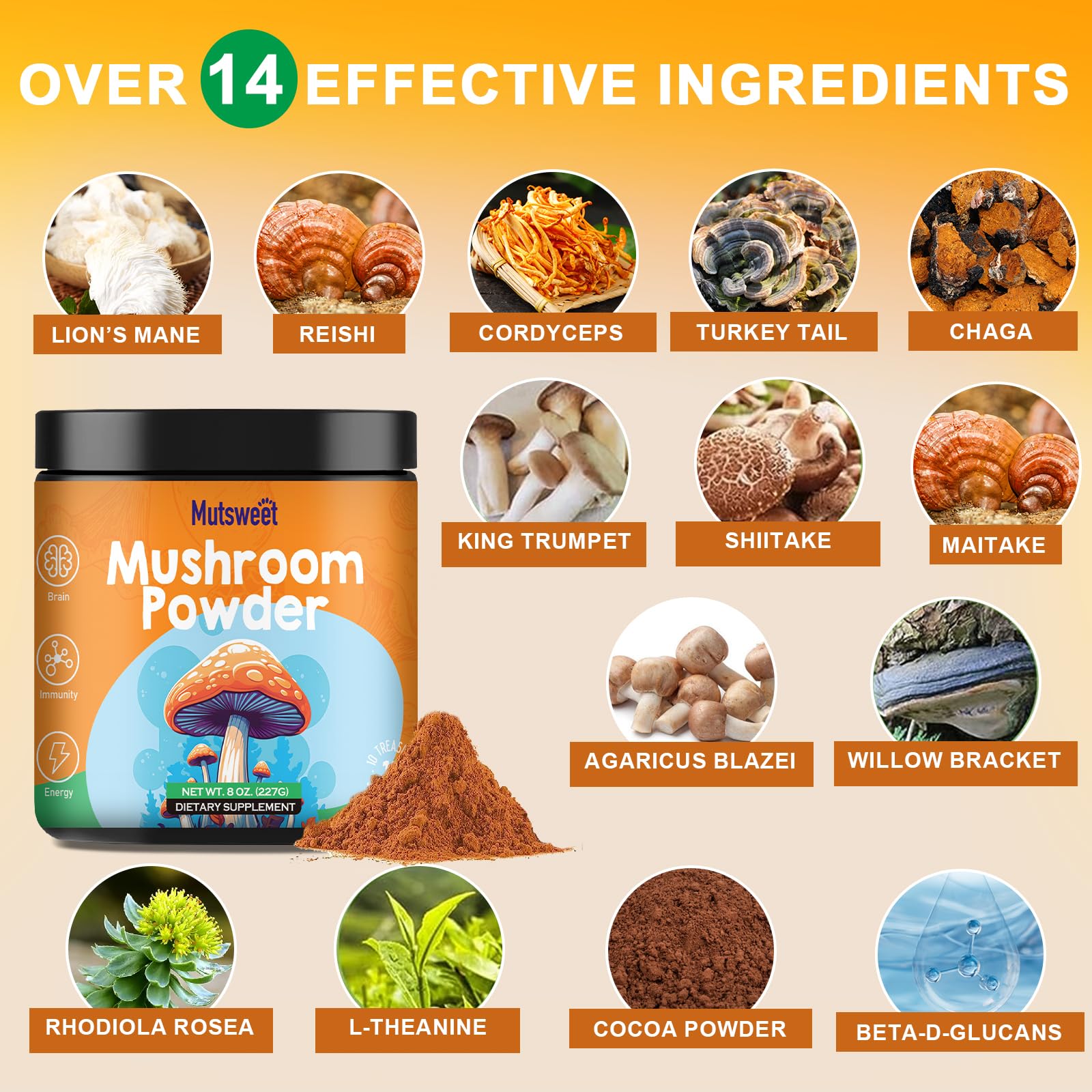 Mushroom Powder Blend (75 Servings), Ten Mushroom Supplement with Lions Mane Mutsweet uk supplements