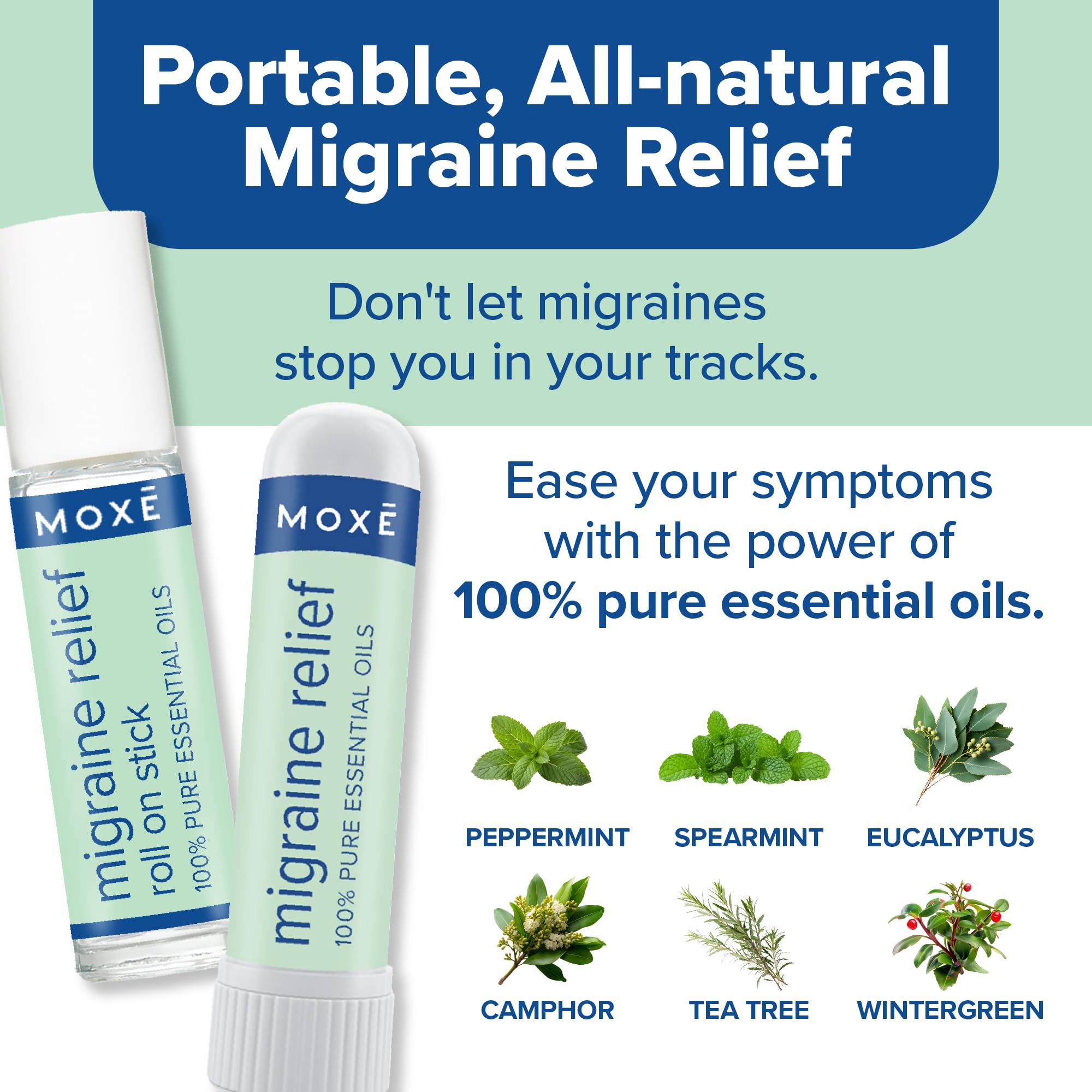 MOXE Migraine Rollon Stick & Nasal Inhaler, Fast Cooling Comfort for Headaches & Tension, Non-Medicated Soothing Vapors, Peppermint, Eucalyptus, and Other Essential Oils, Metal Roller, Made in USA MOXE uk supplements