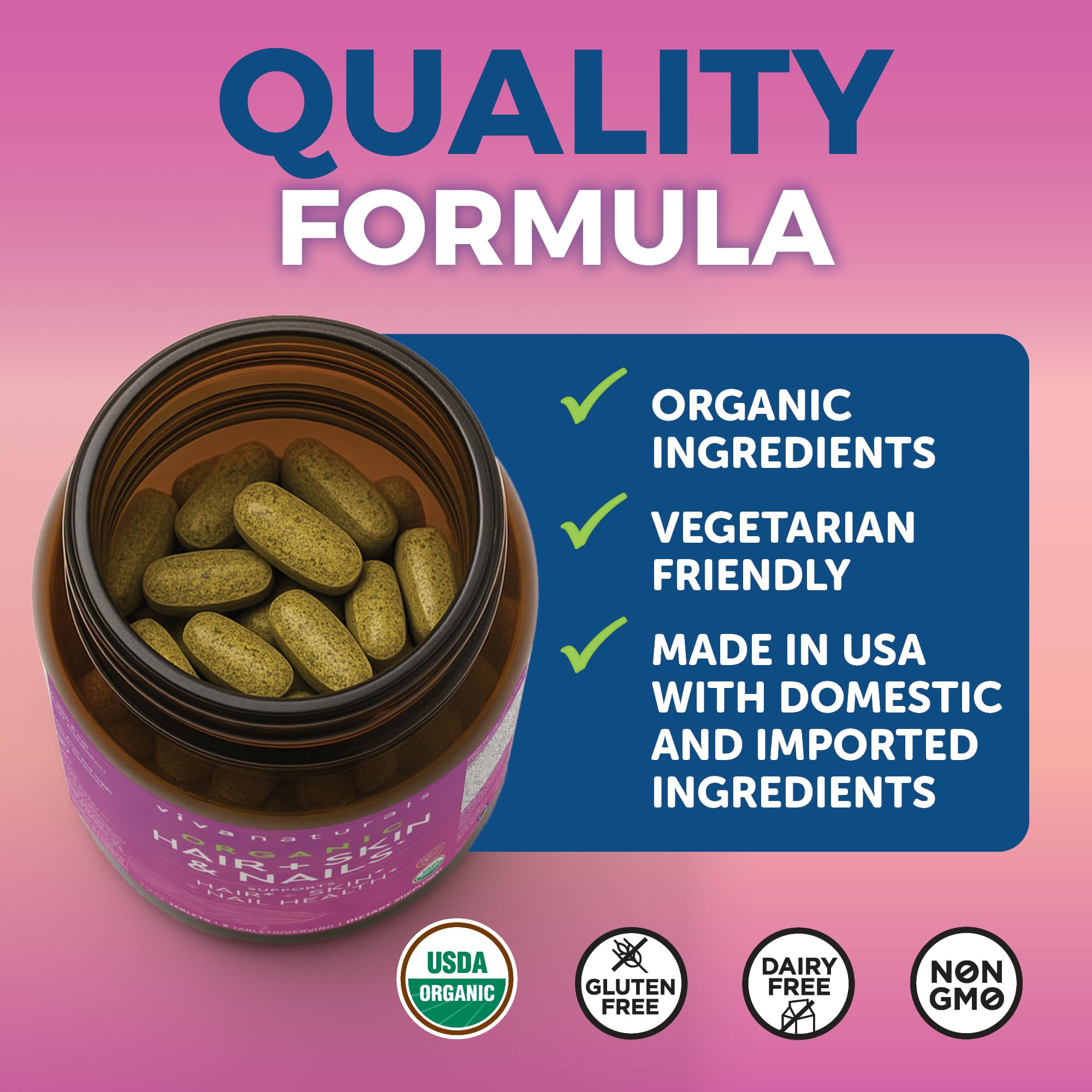 Biotin 5000 mcg Hair Skin Nails Vitamins for Women – Organic and Vegetarian-Friendly Supplement with Vitamin E, B-Vitamins, Spirulina Viva Naturals uk supplements