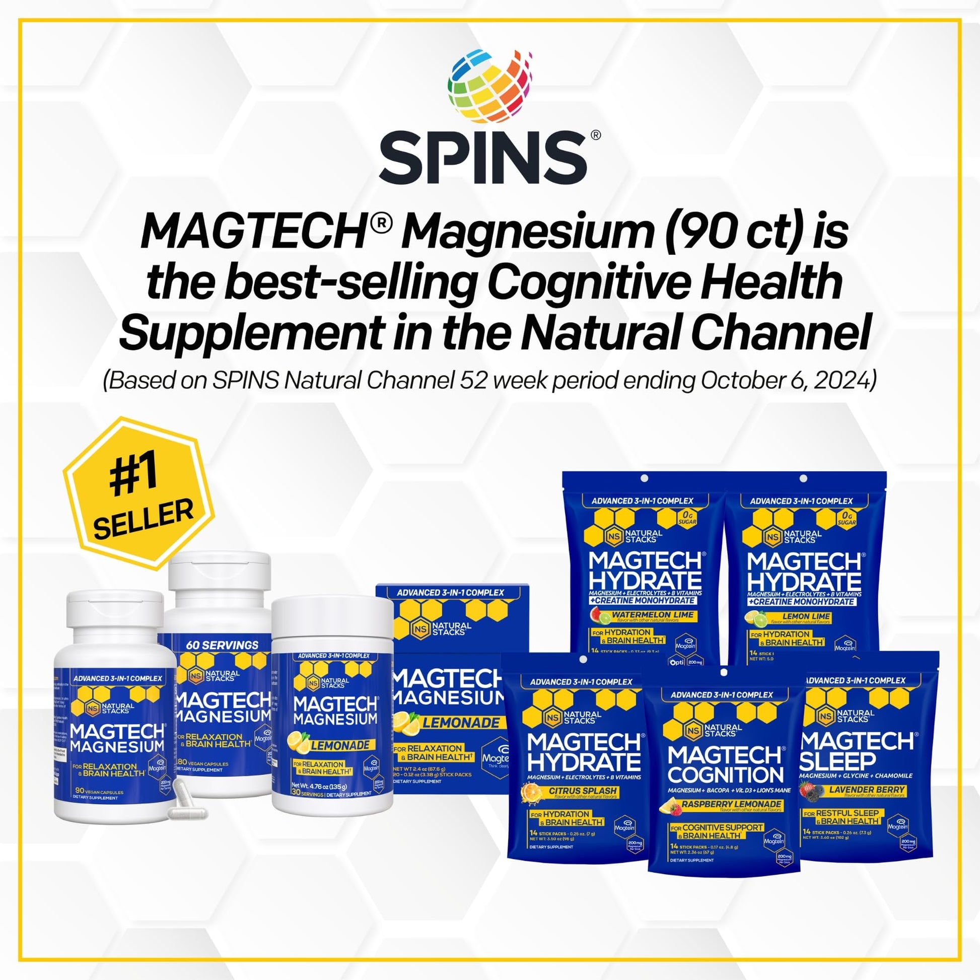 Magtein Magnesium L-Threonate, Glycinate & Taurate - MagTech Magnesium Powder - Sugar Free Lemonade Drink - 200mg Chelated Triple Complex - Supports Relaxation & Brain Health* - 30 Servings NATURAL STACKS uk supplements