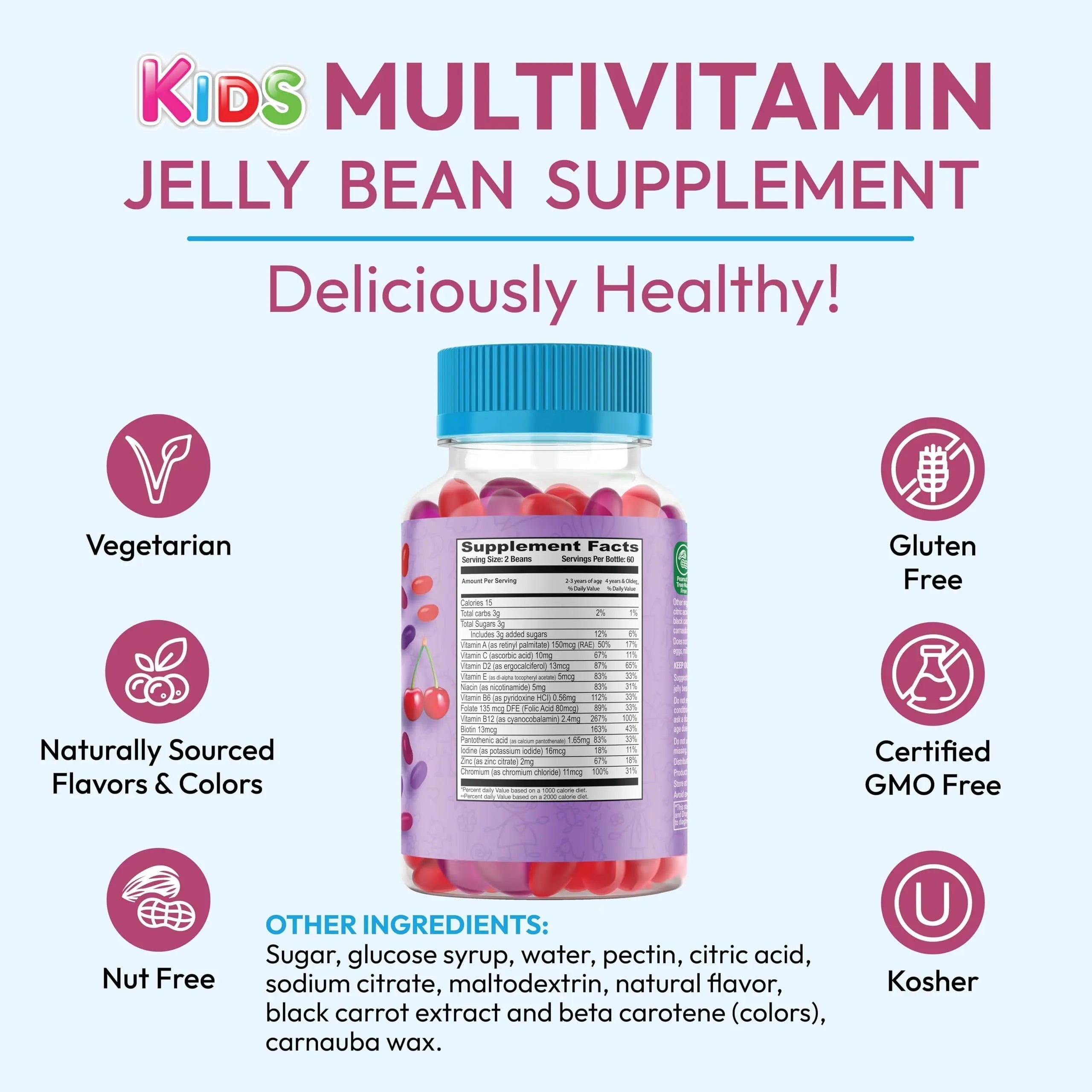 Human Beanz Multivitamin Jelly Bean Gummies with Zinc for Kids, Immune Support Dietary Supplements, Vegetarian, 120 Berry Blast Jelly Beans, Kosher Human Beanz uk supplements