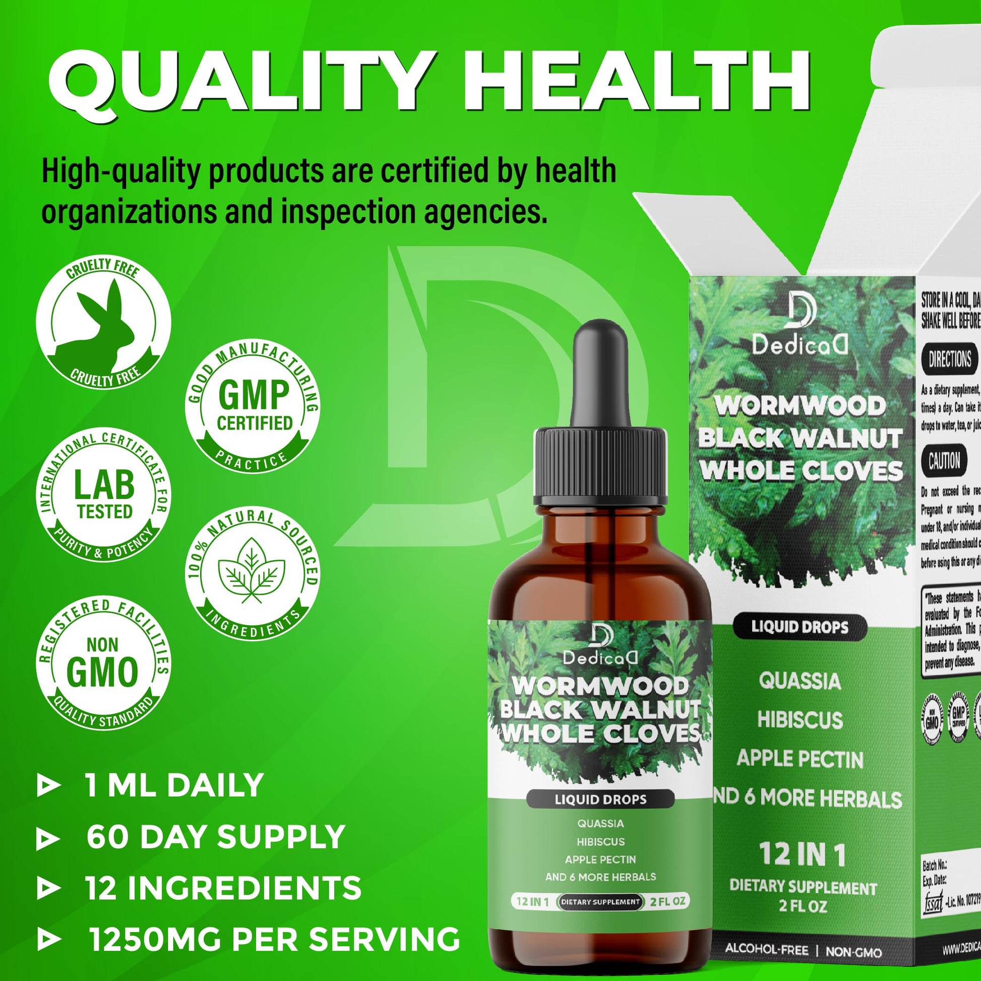 DEDICAD 12in1 Wormwood Liquid Drops - Black Walnut Wormwood Tincture Liquid Extract Whole Cloves and 9 More Herbs - 60 Days Supply DEDICAD uk supplements