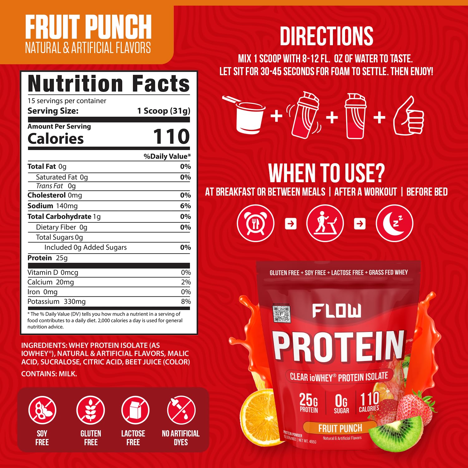 Flow Supps Clear Whey Isolate Protein Powder, Fruit Punch - 15 Servings, 25g Protein Flow Supplements uk supplements