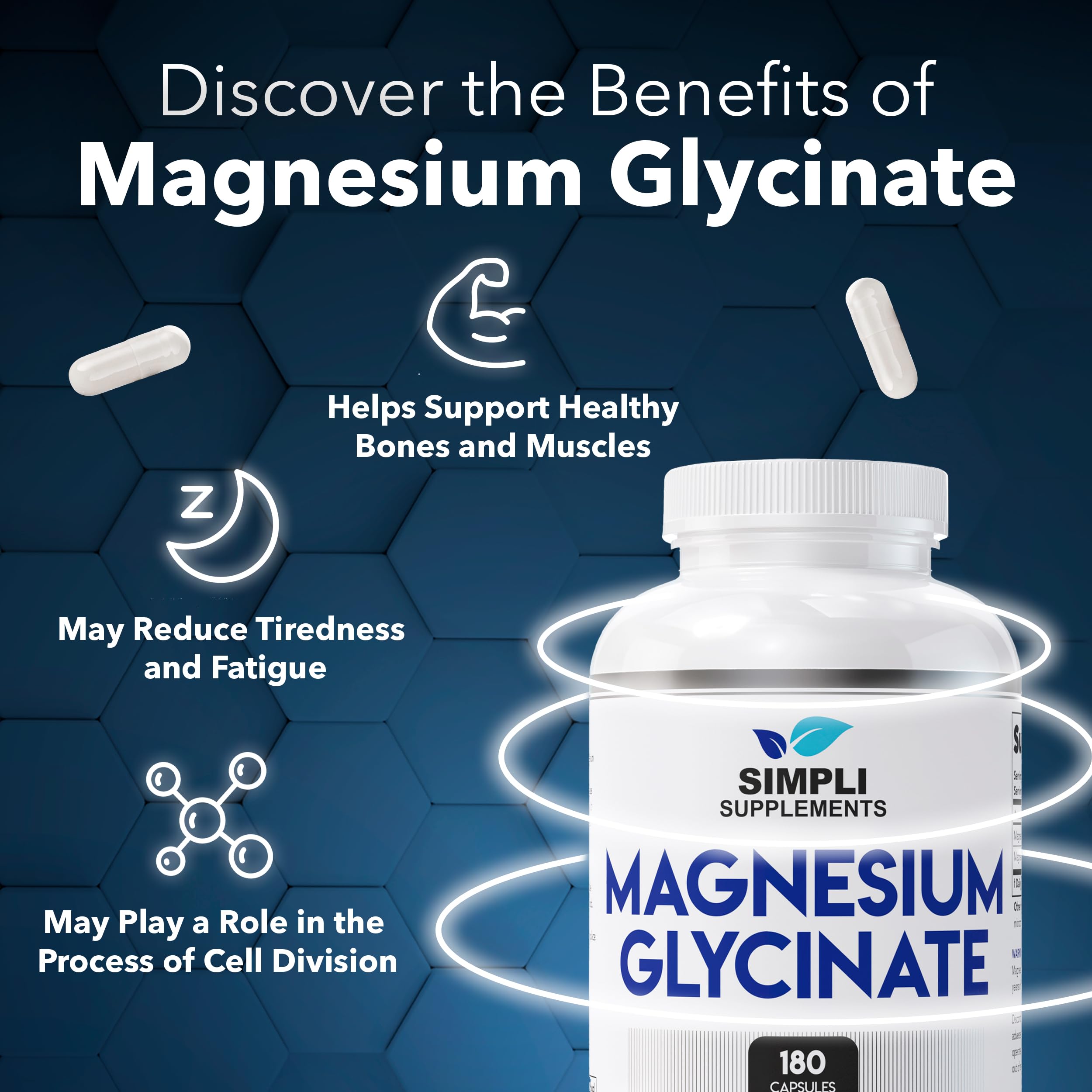 Magnesium Glycinate 400mg per Serving – High Absorption – Gentle on Stomach – Supports Sleep, Relaxation, Muscle, Bone & Immune Health – Non-GMO, Vegan, 180 Capsules Simpli Supplements uk supplements