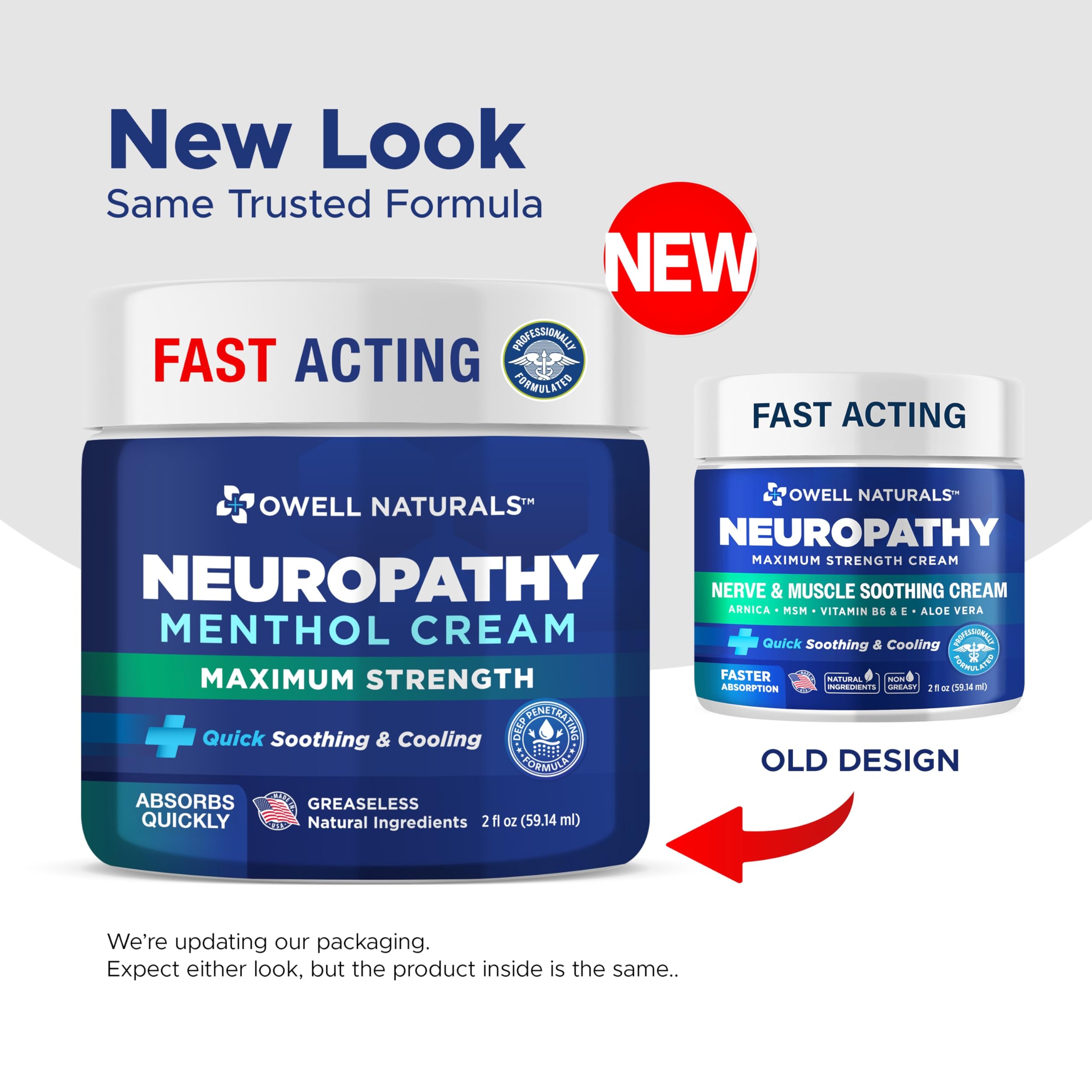 Owell Naturals Neuropathy Cream Extra Strength – Fast Absorbing Cooling for Leg, Feet & Hands – Advanced Soothing Formula with Aloe Vera, Arnica, MSM & Vitamin B6 – Made in USA, 2 fl oz Owell Naturals uk supplements