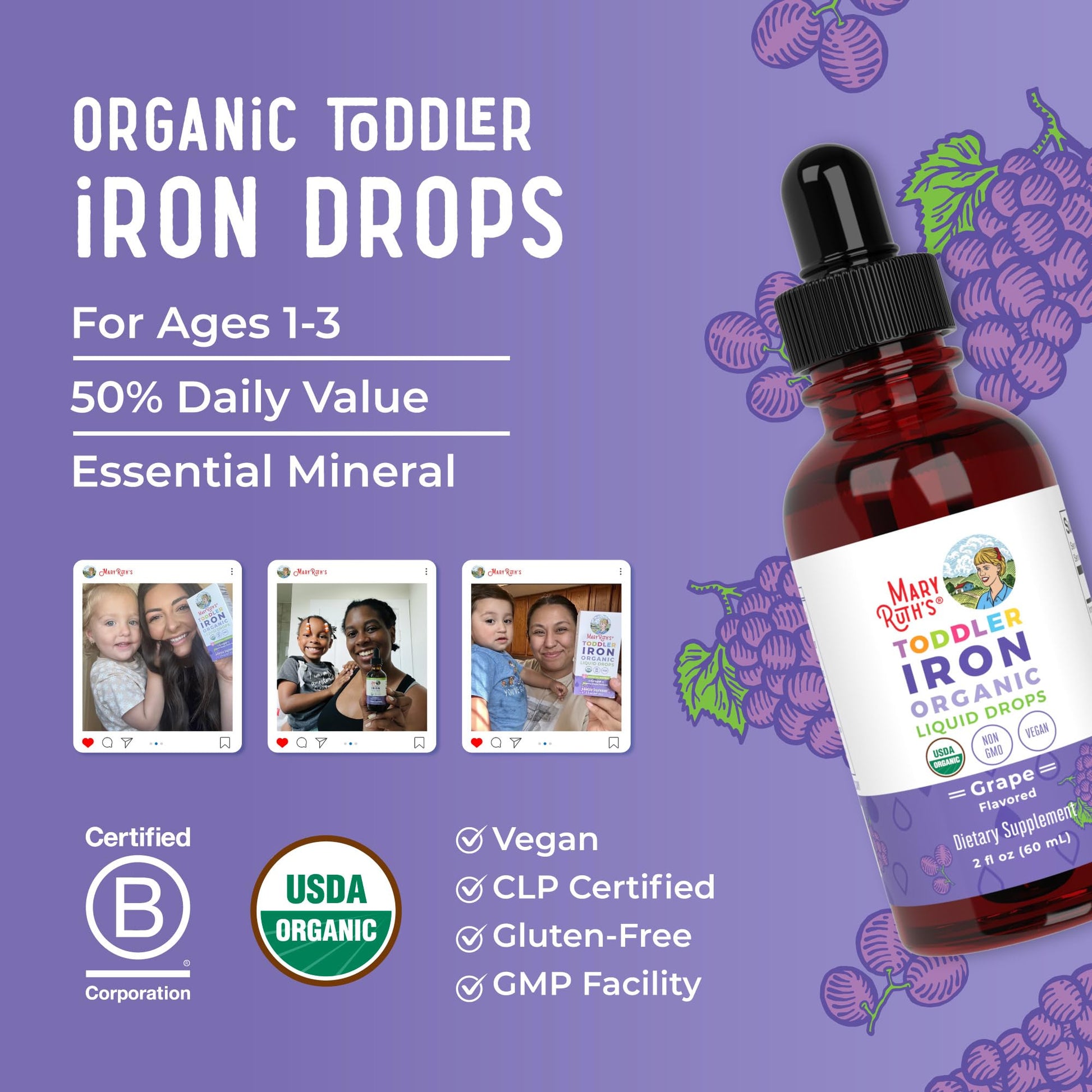 MaryRuth's Iron Supplement for Toddlers | Liquid Iron Supplement for Children Ages 1-3 | Iron Supplement for Iron Deficiency | Ferrochel | Sugar Free | Vegan | Non-GMO | Gluten Free | 2 Fl Oz MARYRUTH'S uk supplements