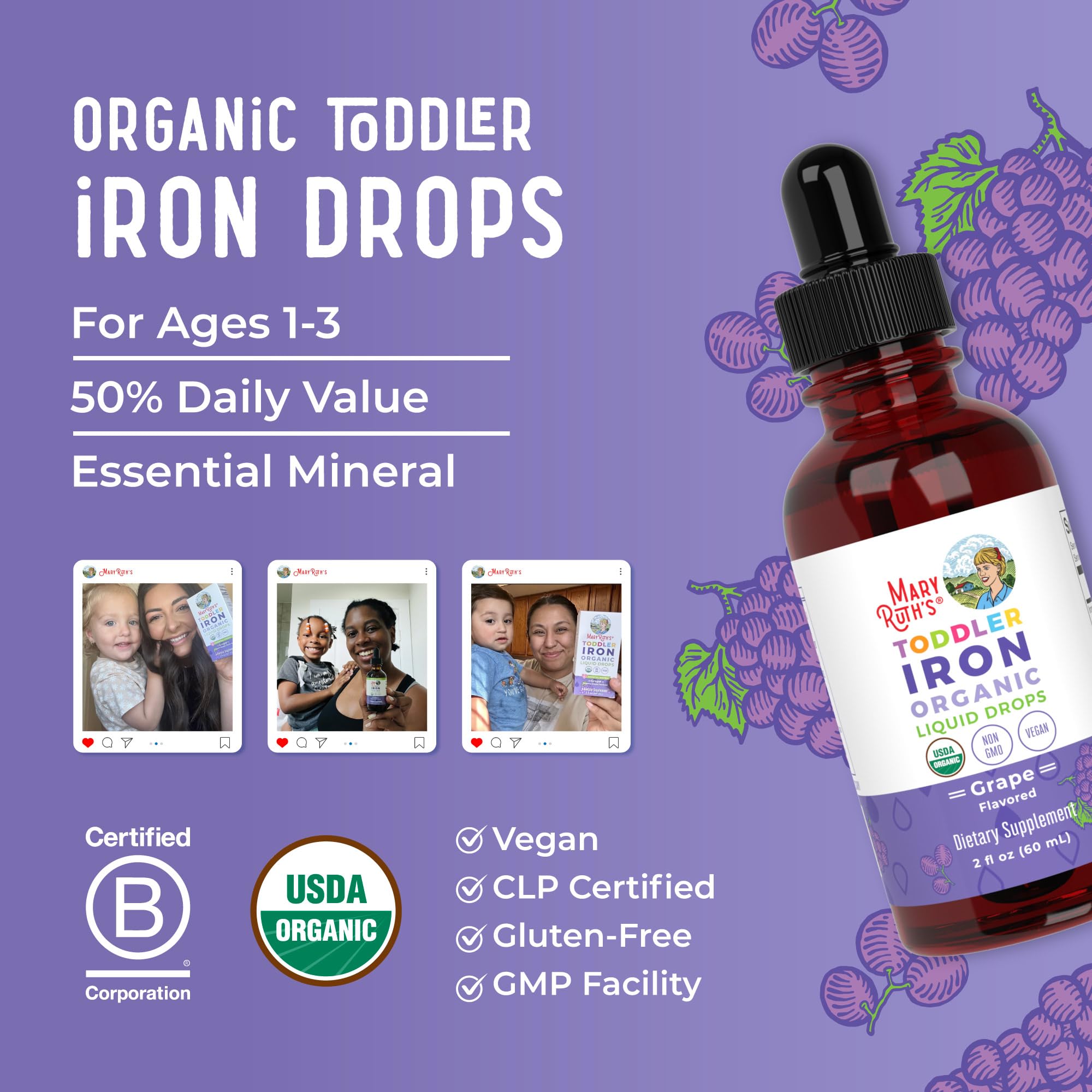 MaryRuth's Iron Supplement for Toddlers | Liquid Iron Supplement for Children Ages 1-3 | Iron Supplement for Iron Deficiency | Ferrochel | Sugar Free | Vegan | Non-GMO | Gluten Free | 2 Fl Oz MARYRUTH'S uk supplements