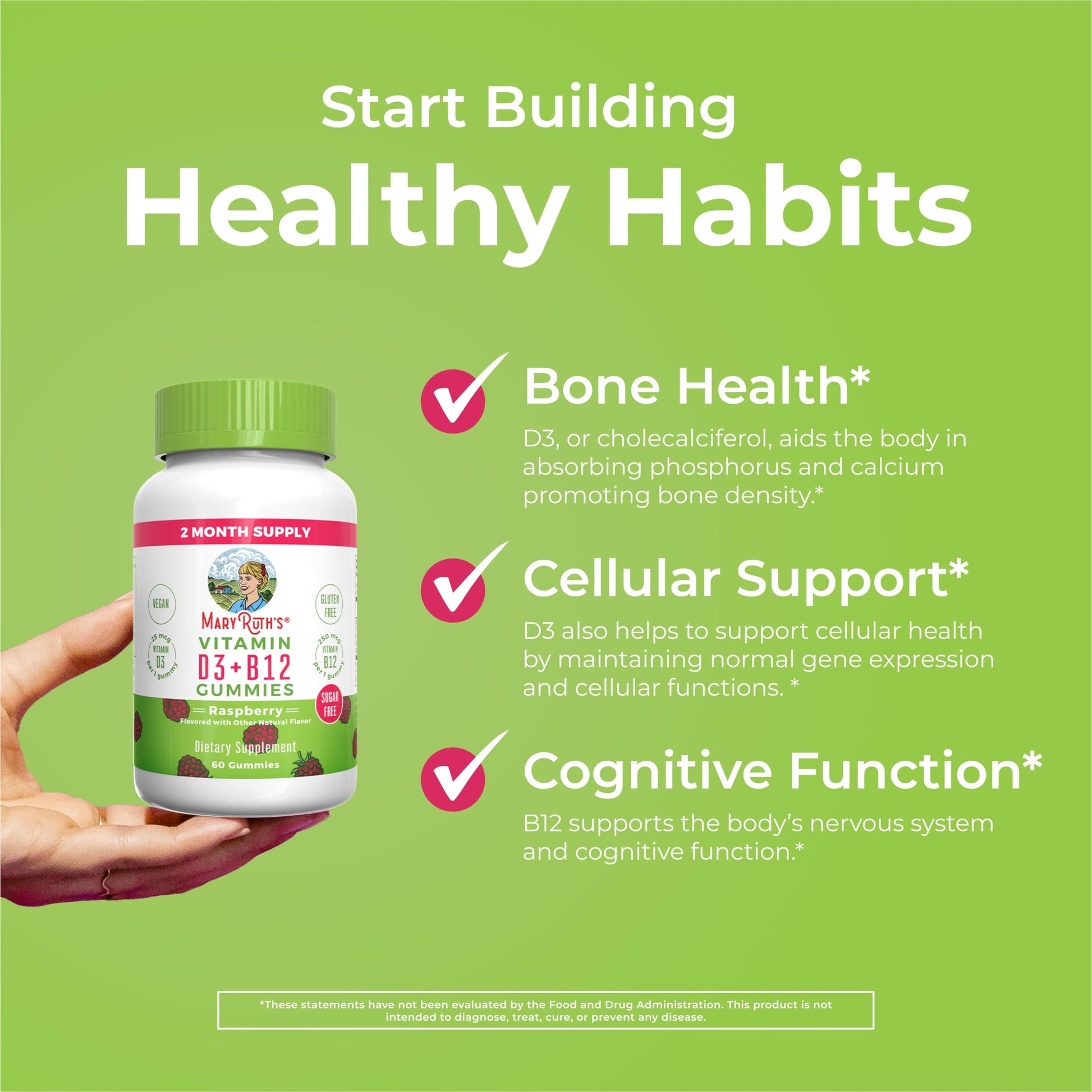 MaryRuth Organics Sugar Free | 2 Month Supply | Vitamin D & B12 Vitamin Supplements for Adults & Kids | Bone Health | Immune Support | Vegan | Non-GMO | 60 Servings MARYRUTH'S uk supplements
