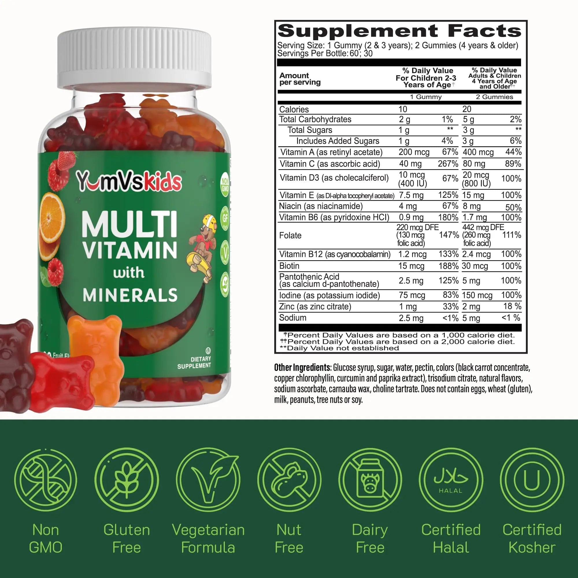 YumVs Kids Multivitamin Gummies - Fruit Flavored Chewable Children's Multivitamin - Kids Vitamins Multivitamin Gummy with 12 Minerals & Vitamins A C D3 E B6 B12 YUM-V'S uk supplements