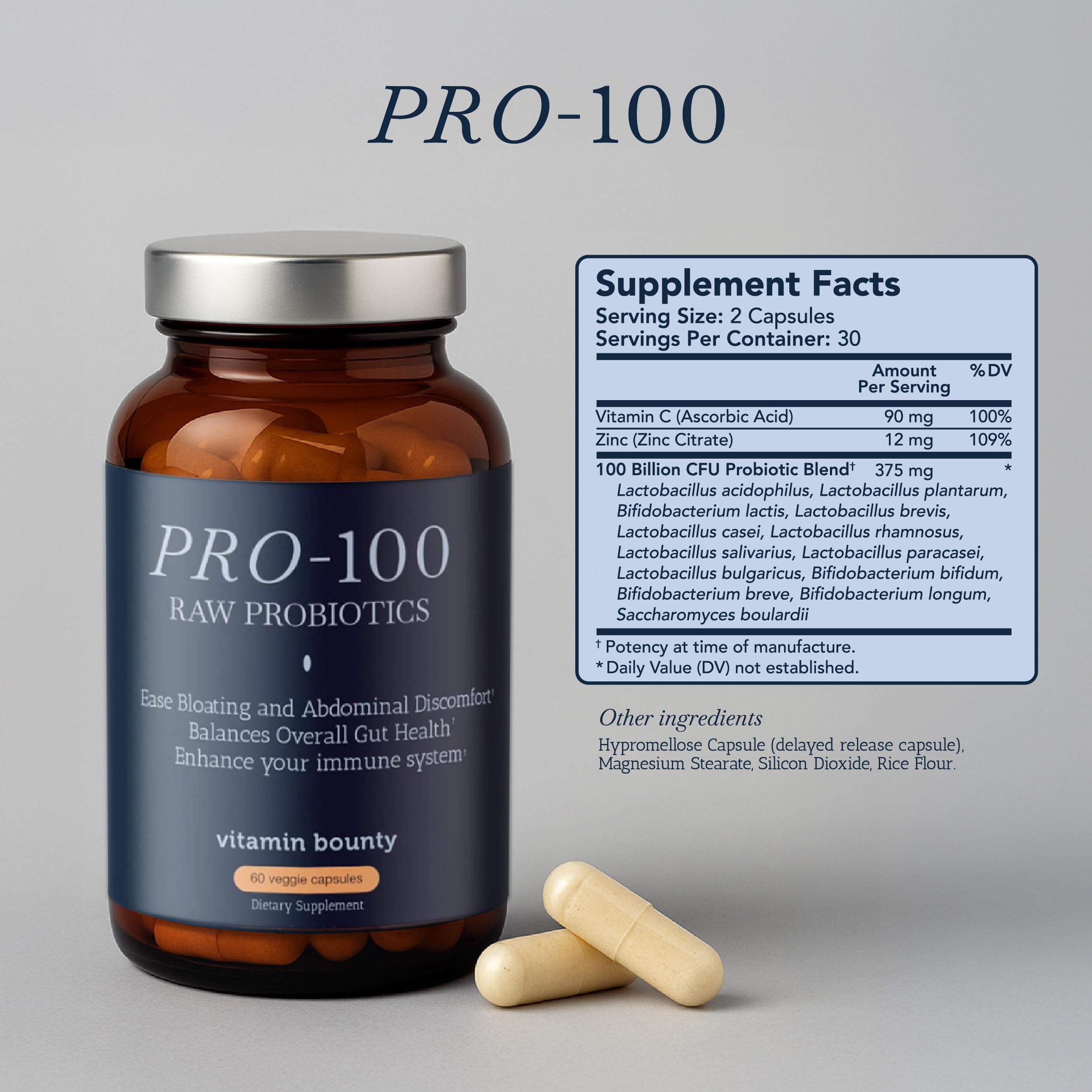 Vitamin Bounty Pro-100 Probiotic 100 Billion CFU - 13 Strains for Digestive Health & Immune Support - High Potency Probiotics for Women & Men - Delayed Release Capsules for Gut Health - 60 Count Vitamin Bounty uk supplements