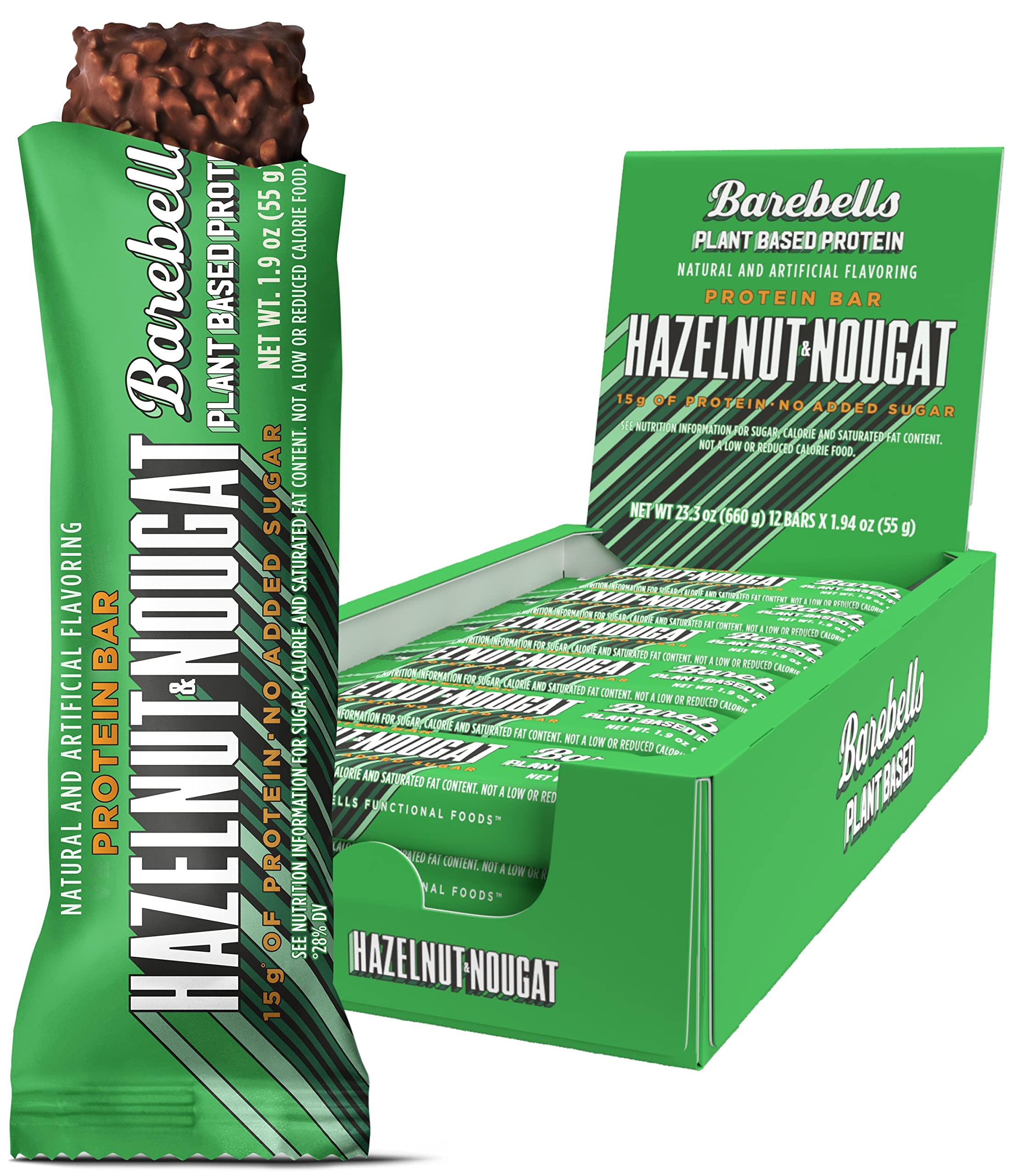 Barebells Vegan Protein Bars Hazelnut & Nougat - 12 Count, 1.9oz Bars - Features Plant BAREBELLS uk supplements