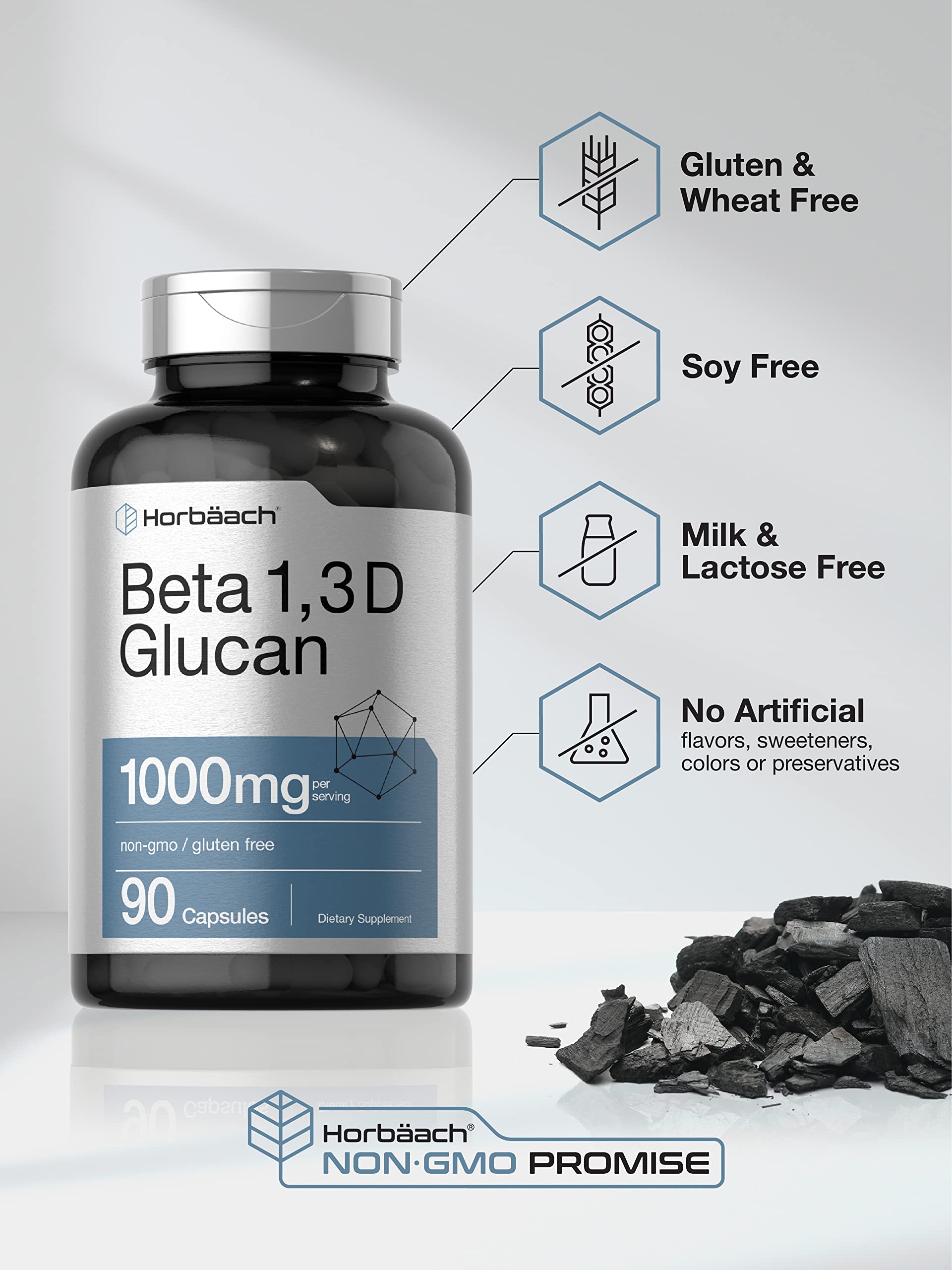 Beta Glucan 1 3D 1000 mg | 90 Capsules | Beta 1,3, 1,6 D Glucan | Non-GMO, Gluten Free Horbäach uk supplements