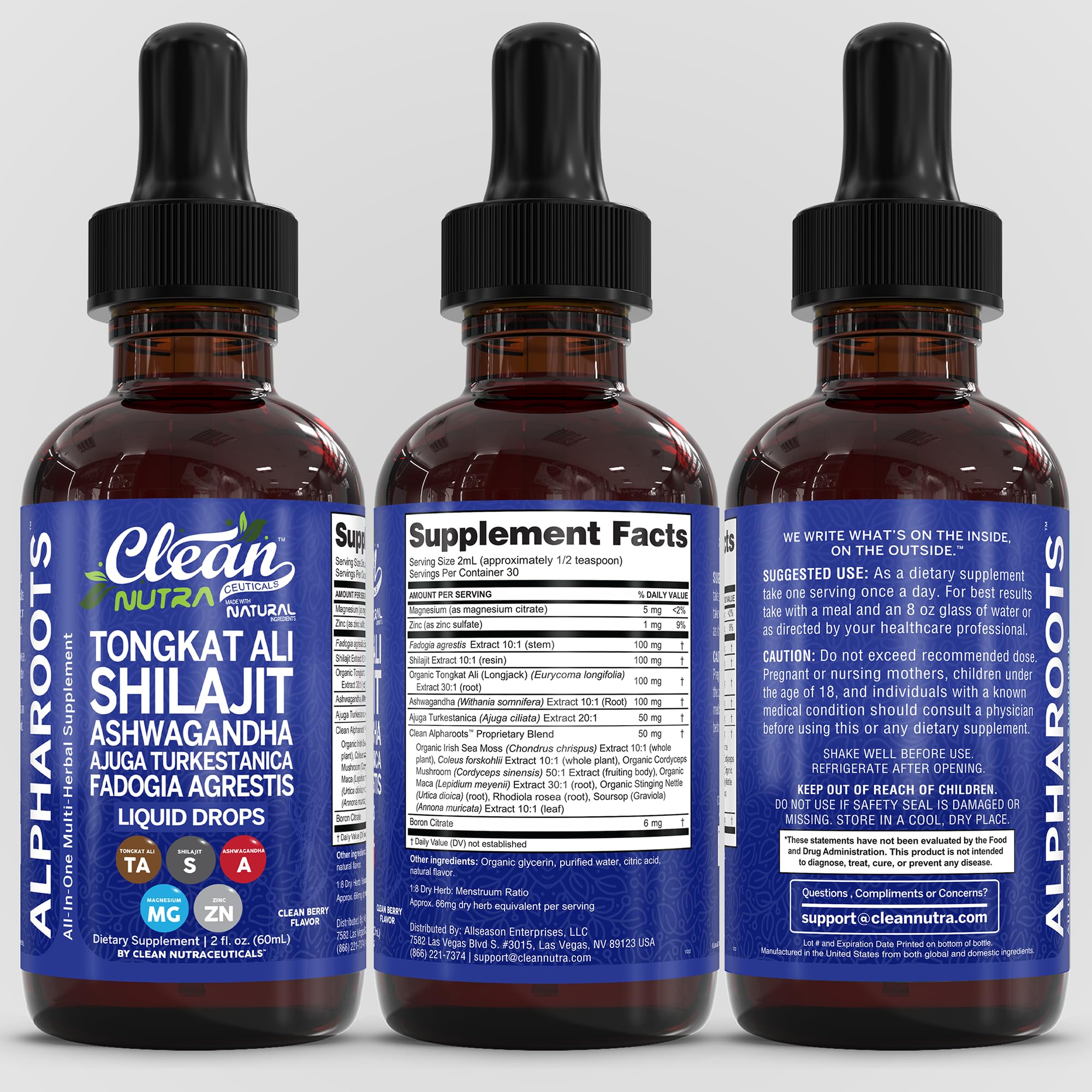 Tongkat Ali Liquid Drops Shilajit, Ashwagandha, Turkesterone, Fadogia Agrestis, Magnesium, Irish Sea Moss, and Zinc Herbal Supplement by Clean Nutra Clean Nutraceuticals uk supplements
