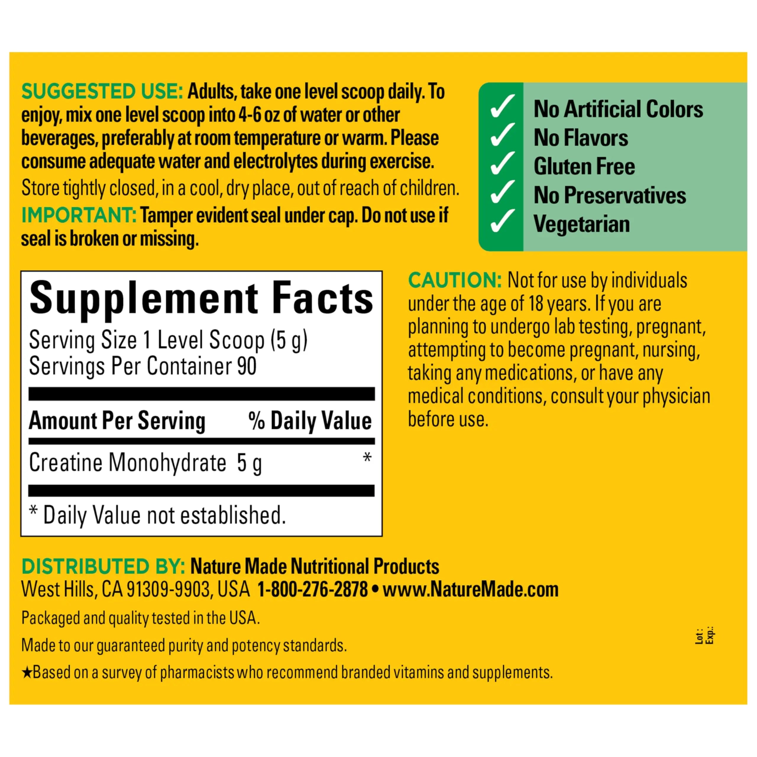 Nature Made Micronized Creatine Monohydrate Powder 5 g per Serving, Unflavored Drink Mix Powder, Muscle Support, 450 g, 90 Day Supply Nature Made uk supplements