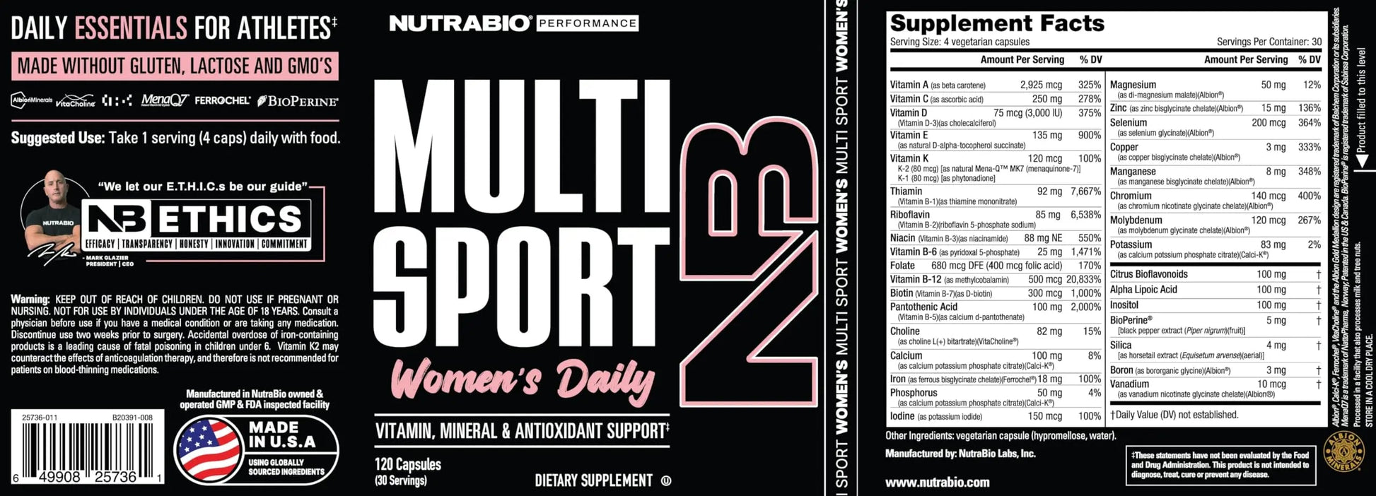 NutraBio Multisport for Women - Womens MultiVitamin - 33 Vitamins, Minerals, Micronutrients - Rich in Antioxidants NutraBio uk supplements