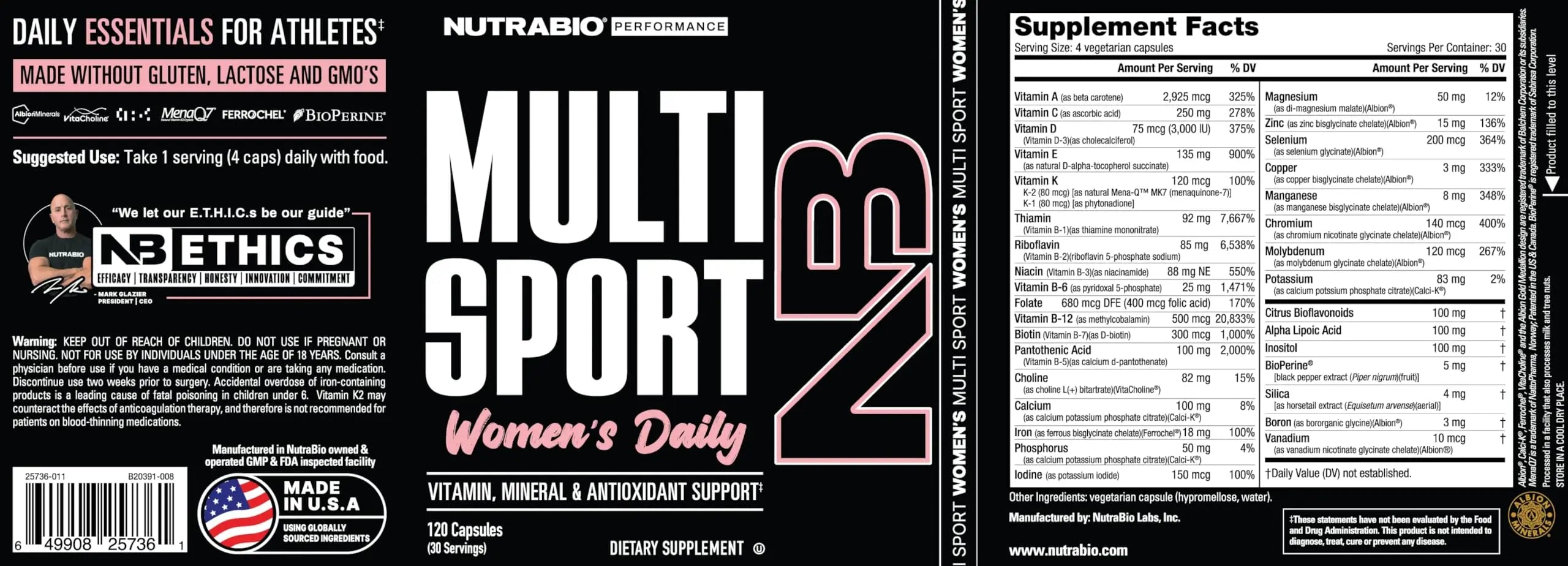 NutraBio Multisport for Women - Womens MultiVitamin - 33 Vitamins, Minerals, Micronutrients - Rich in Antioxidants NutraBio uk supplements