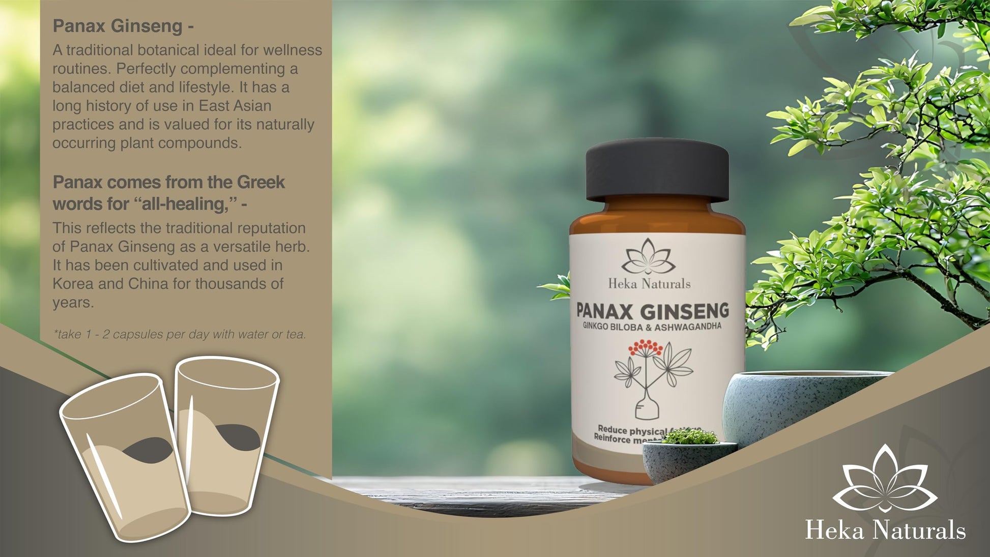 Heka Naturals Panax Ginseng Complex | 90 Capsules with Korean Ginseng, Ginkgo Biloba, Ashwagandha, Beetroot & Green Tea, Botanical Blend with Herbal Ingredients for Balanced | Food Supplement Heka Naturals uk supplements