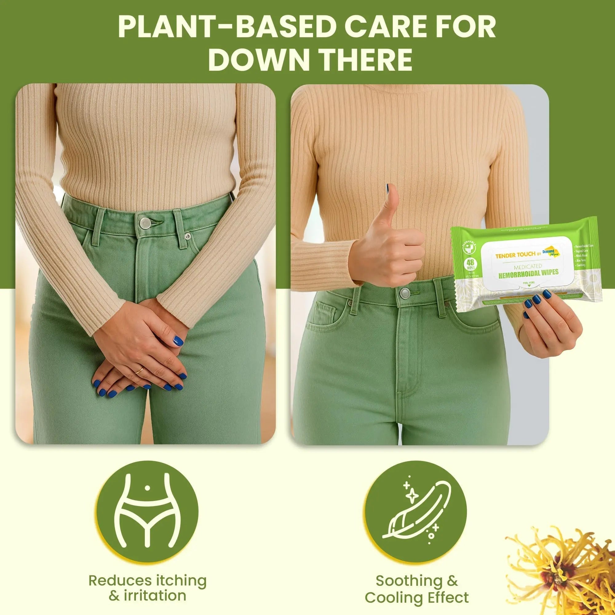 Tender Touch Hemorrhoid Wipes with Witch Hazel and Aloe, Flushable Medicated Wipes for Hemorrhoid and Vaginal Relief - Postpartum-Safe, Fragrance-free, Travel Size, 1 Pack, 48-ct. Diamond Wipes uk supplements