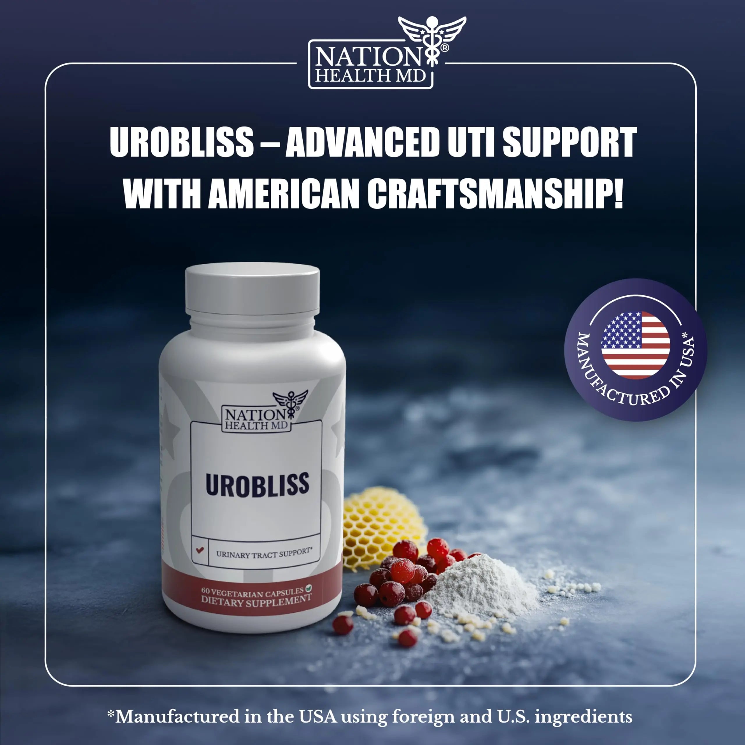 NATION HEALTH MD UroBliss Formula for Urinary Tract Support - D Mannose 1000mg Capsules with Cranberry Extract for Feminine Care and UTI-Health, 60 Capsules NATION HEALTH MD uk supplements