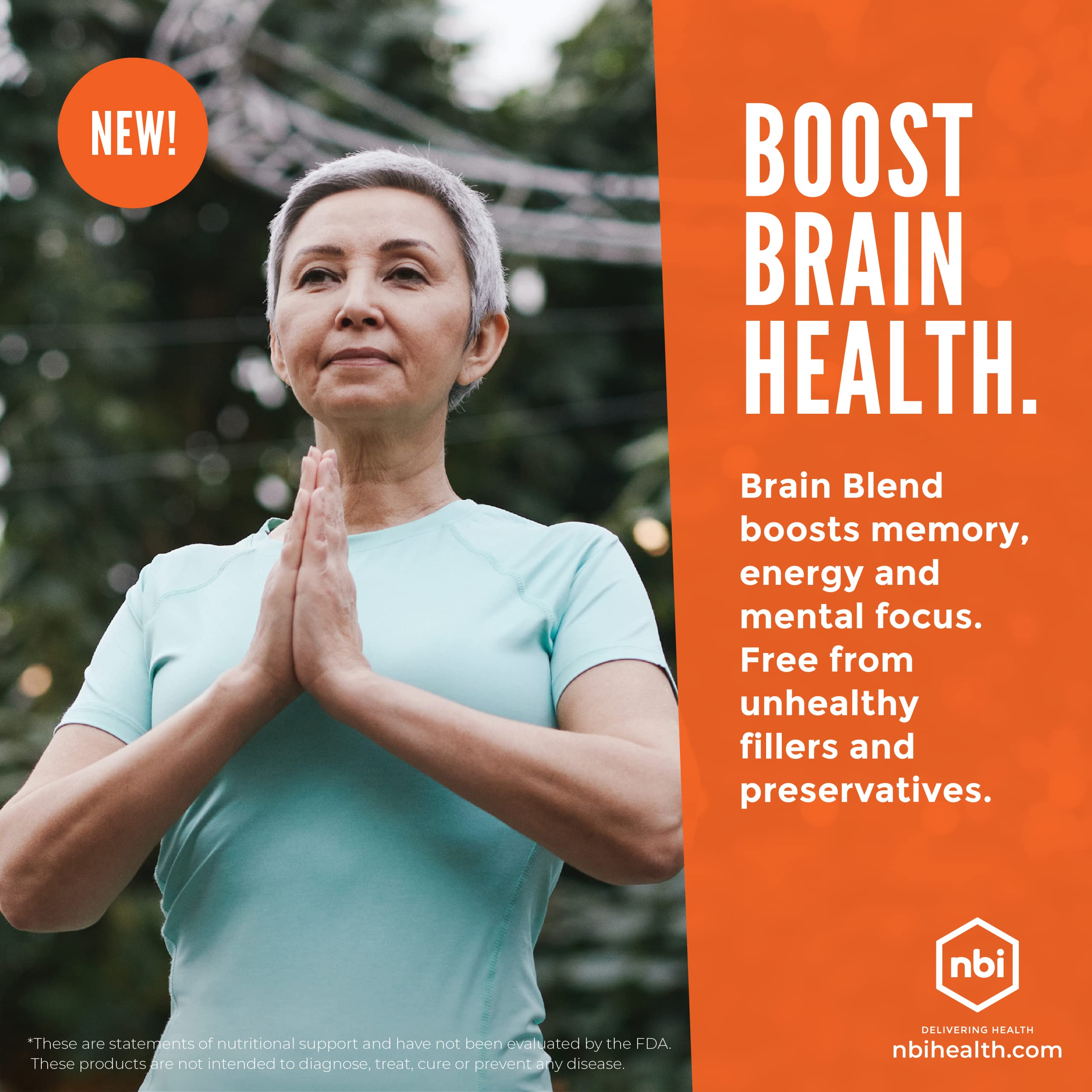 NBI Brain Blend for Memory, Focus, Concentration, Cognitive Function for Men & Women | Caffeine-Free with ALCAR, Alpha Lipoic Acid, Huperzine A, Turmeric | Nootropic | 120ct Capsules NBI uk supplements