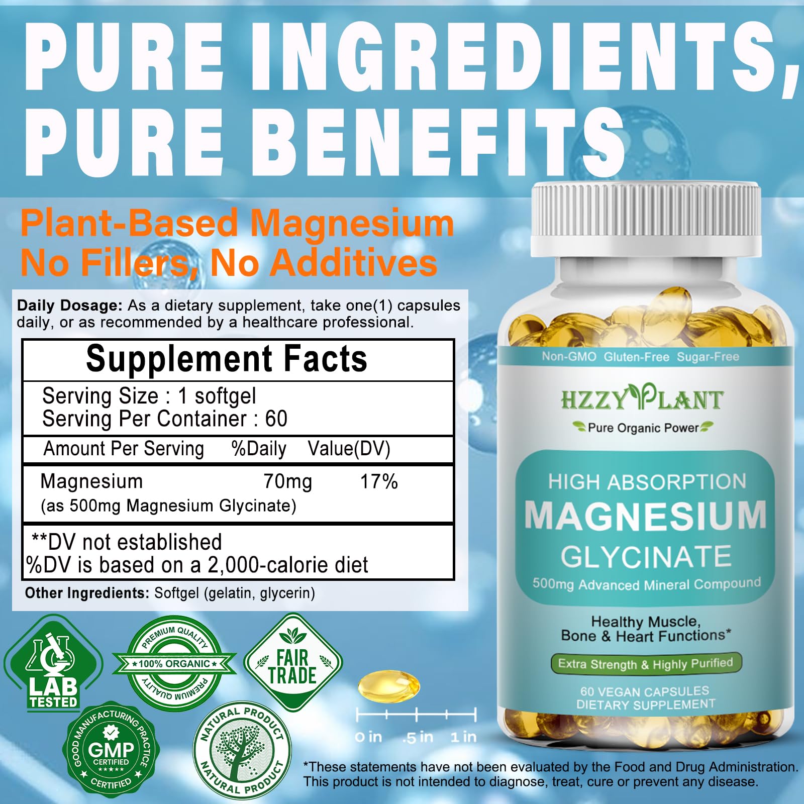 Magnesium Glycinate 500mg Softgels, High Absorption Magnesium Supplement Softgel Capsules for Muscle, Heart, Sleep & Bone Support, Stress Relief, Nerve Health & Metabolism, Non-GMO, 2 Month Supply HZZYPLANT uk supplements