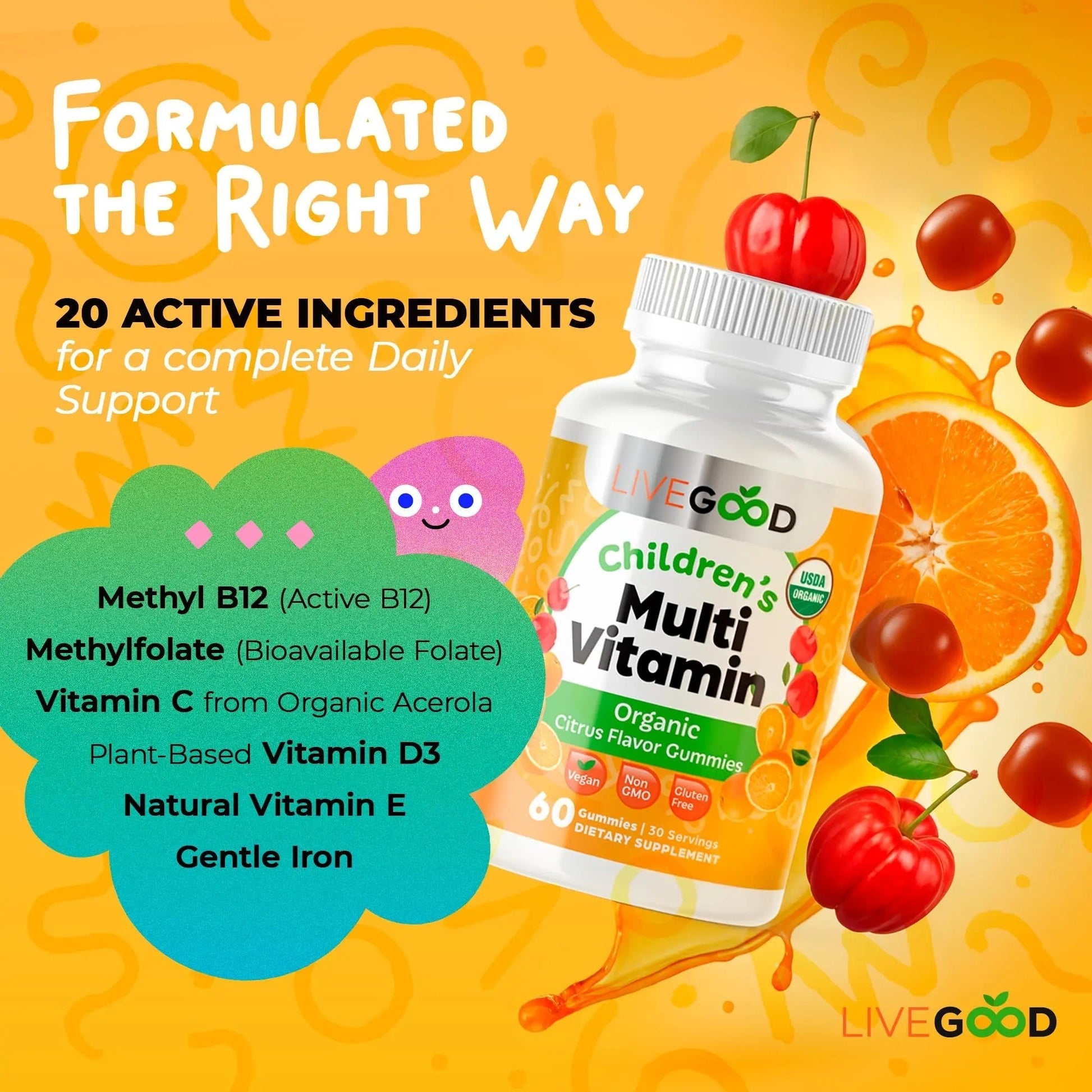 LIVEGOOD Organic Children’s Multivitamin Gummies, Kids Multivitamin, Vitamin D for Toddlers and Children, Organic Kids Chewable Vitamins for Immunity LIVEGOOD uk supplements