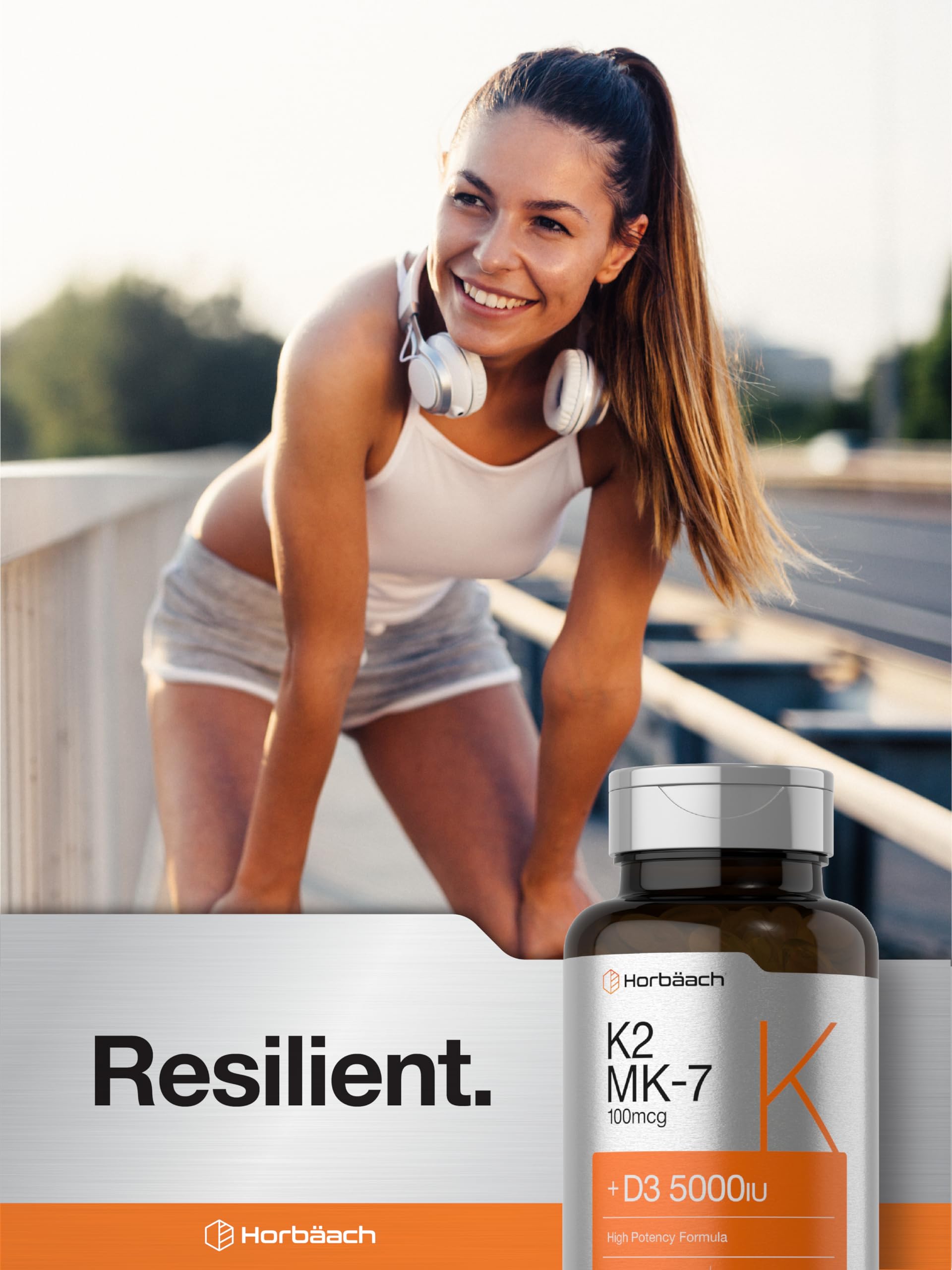Horbäach Vitamin D3 K2 | 5000iu of Vitamin D & 100mcg MK-7 Complex | 180 Softgel Cap Horbäach uk supplements