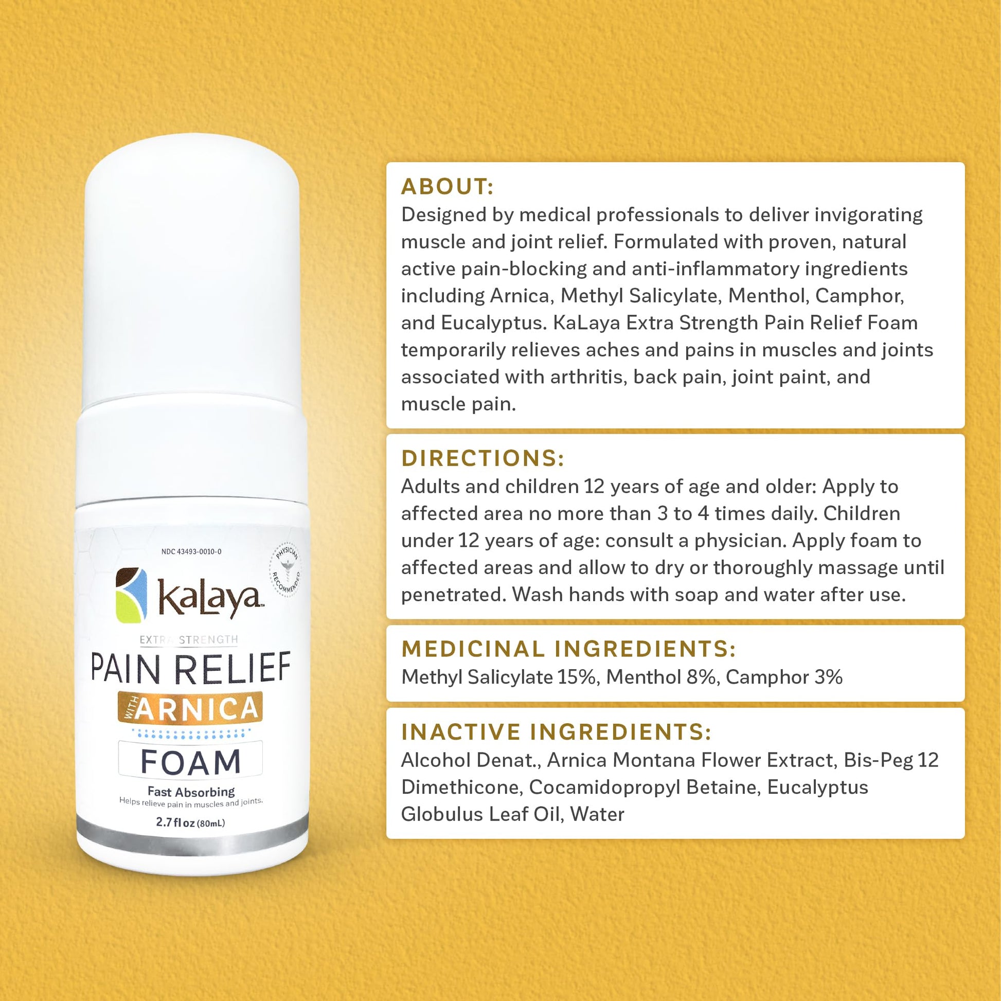 Kalaya Naturals Extra Strength Pain Relief Foam with Arnica - Supports Pain Relief in Muscle & Joints (2.7 Ounces) Kalaya Naturals uk supplements