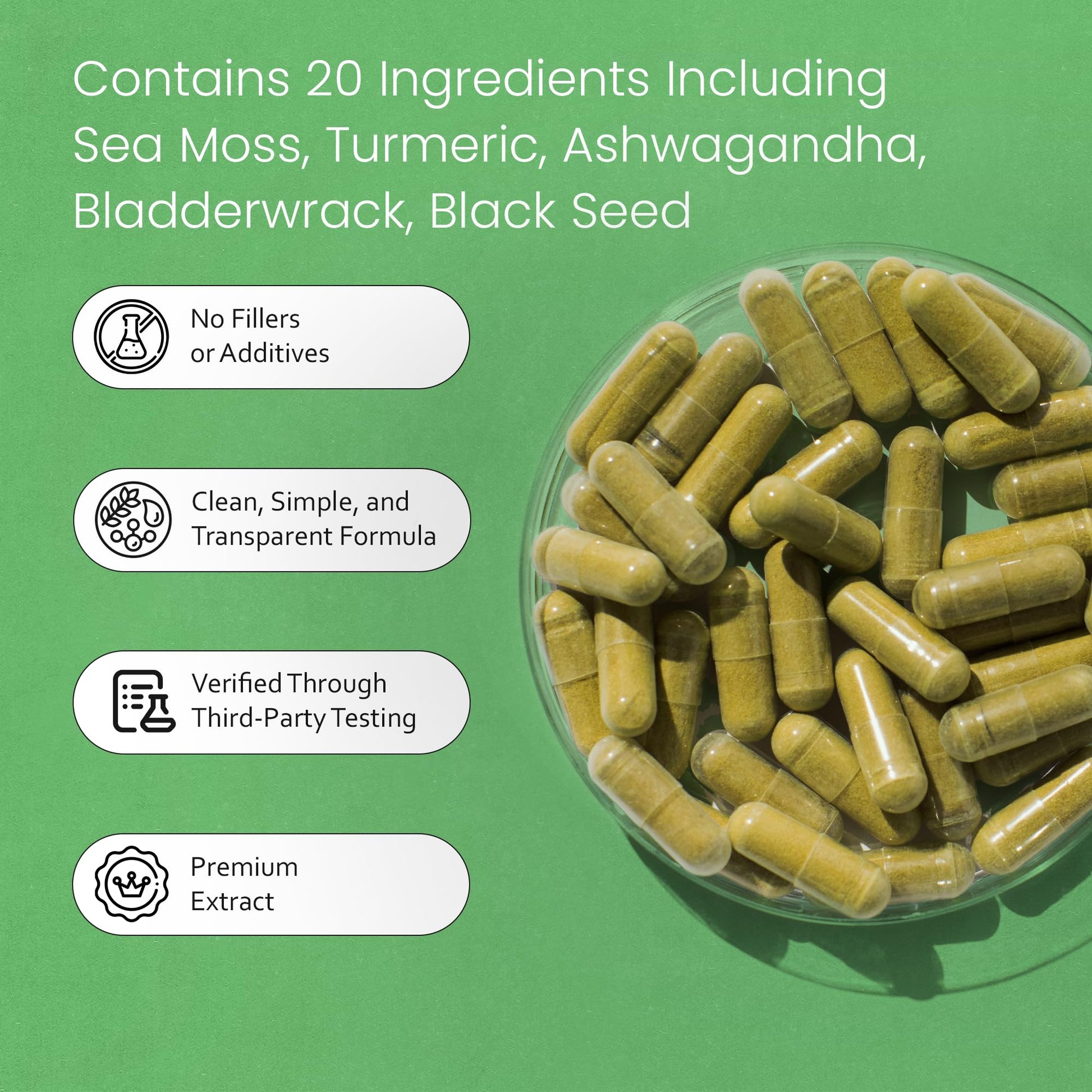 Sea Moss, Black Seed Oil, Bladderwrack, Turmeric, Ashwagandha, Burdock, Vitamin C, D3, Yellow Dock Root, Manuka, Dandelion - 90 Veggie caps NaturaLife Labs uk supplements