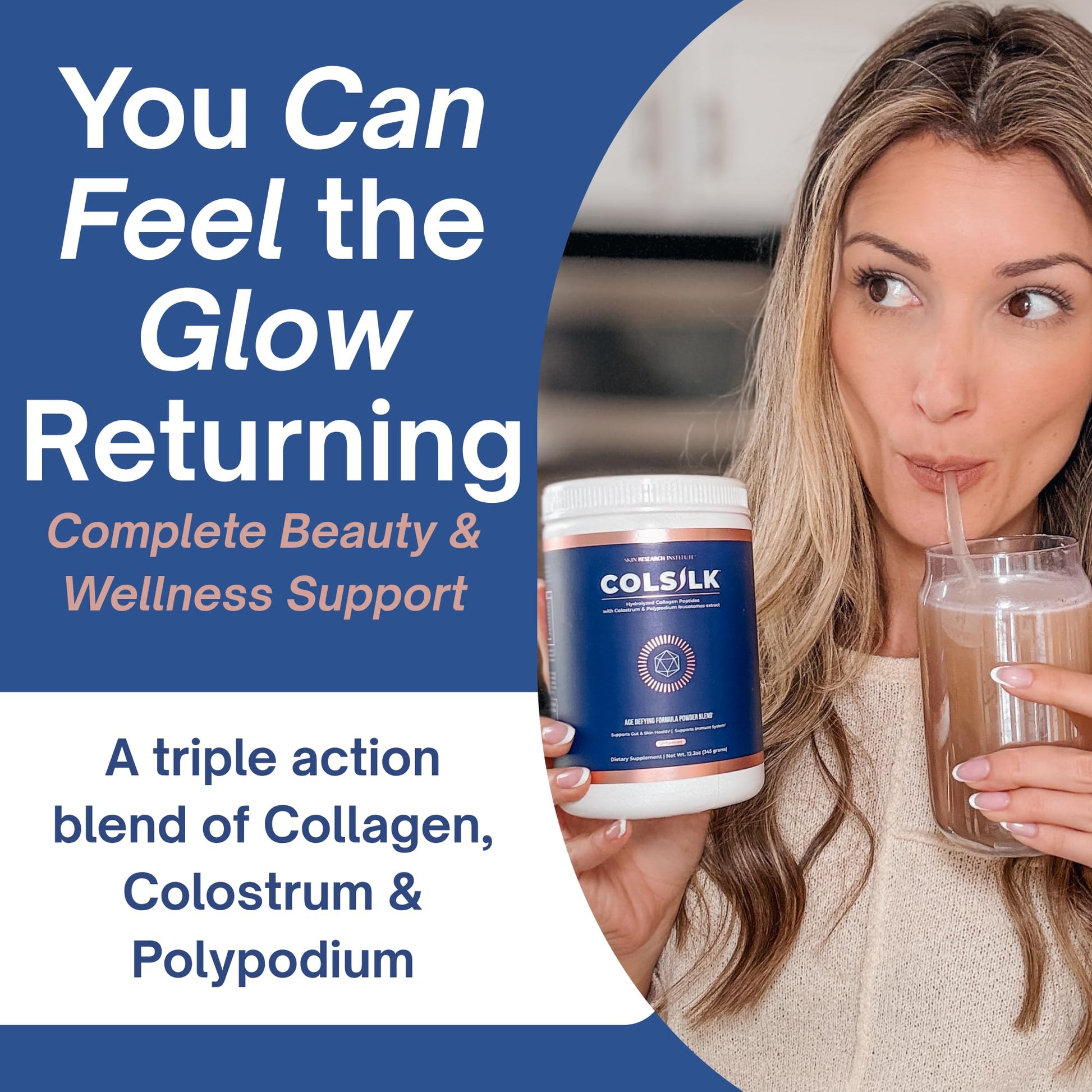 SRILabs ColSilk Unflavored Hydrolyzed Collagen Powder with Colostrum and Polypodium - Skin, Hair, Nails, Gut Health and Joint Support - One Scoop Daily | 1 Month Supply Skin Research Institute uk supplements