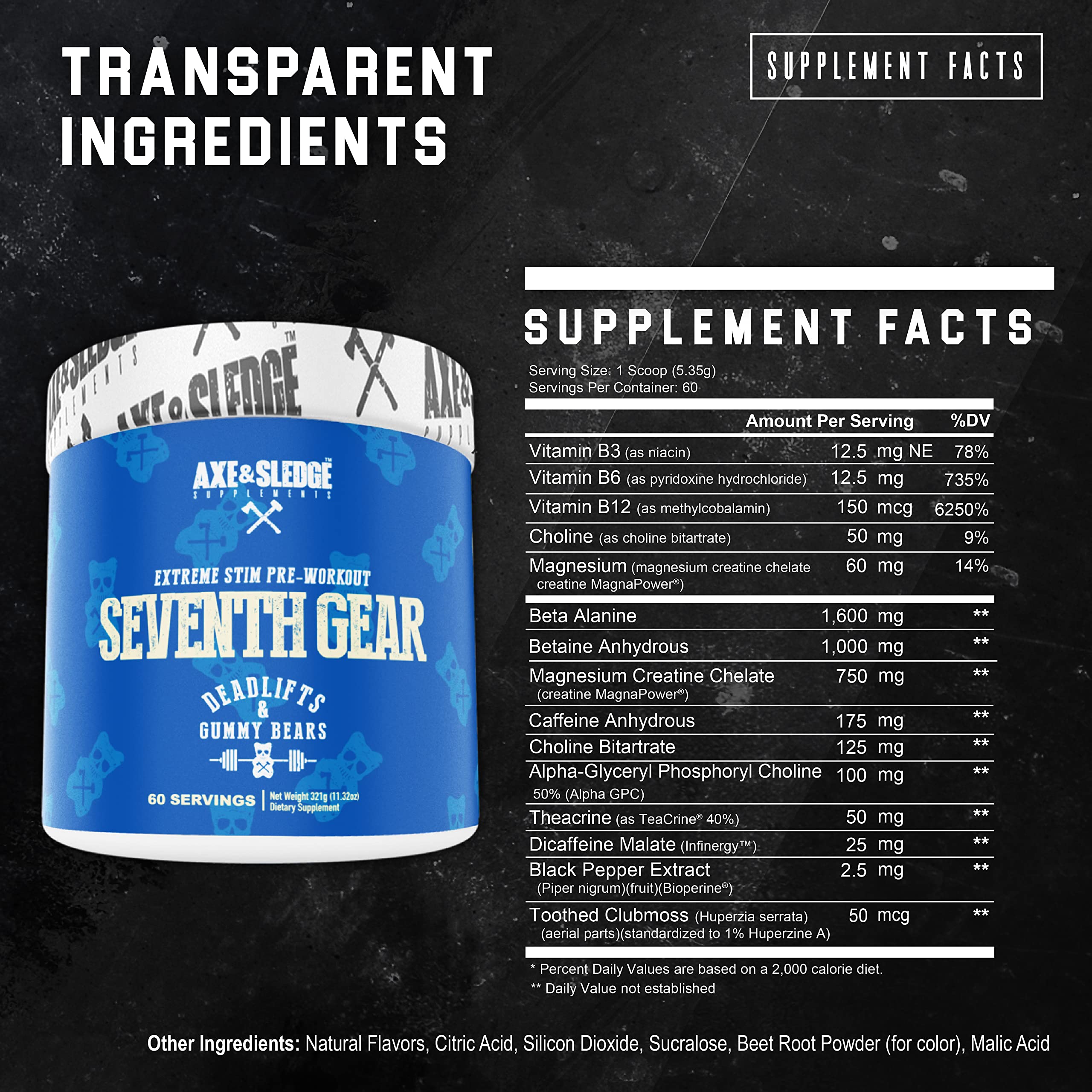 Axe & Sledge Supplements Seventh Gear Extreme Stimulant-Based Pre-Workout with TeaCrine Axe & Sledge uk supplements