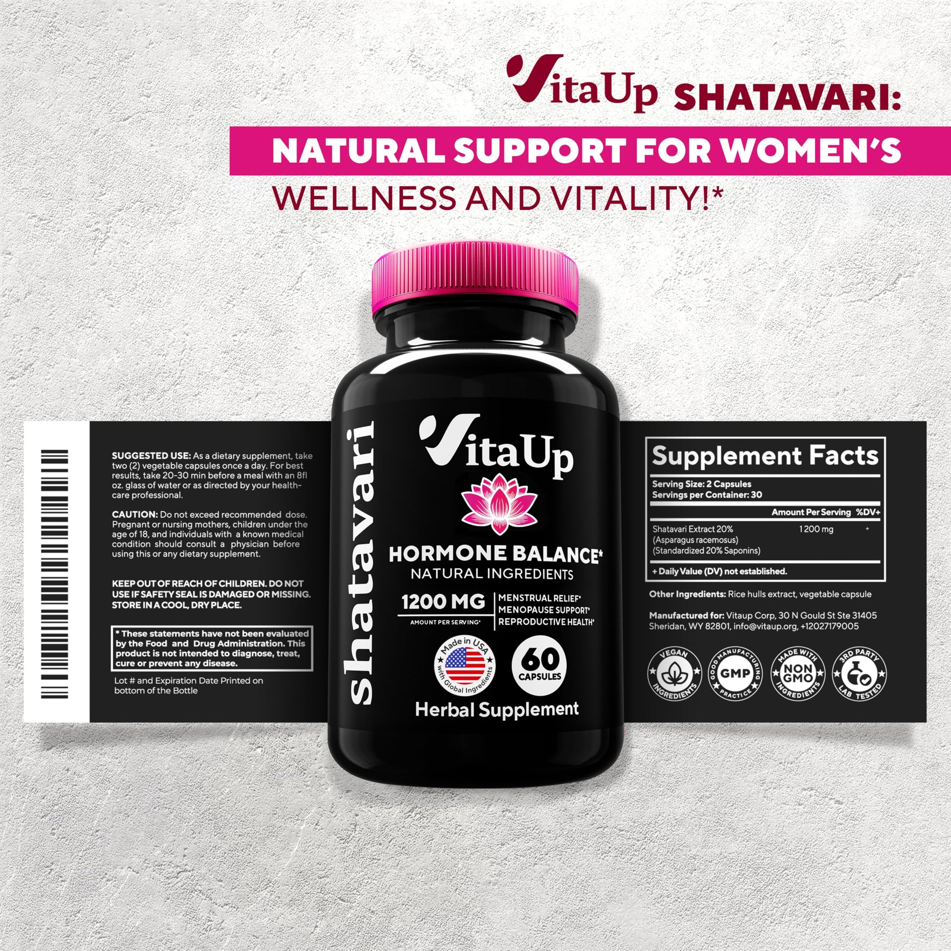 VitaUp Shatavari Capsules for Women 1200mg - USA Made Shatavari Root Supplement for Normal Hormonal Support, Menopause & Menstrual Wellness - 60 Vegan Capsules VitaUp uk supplements