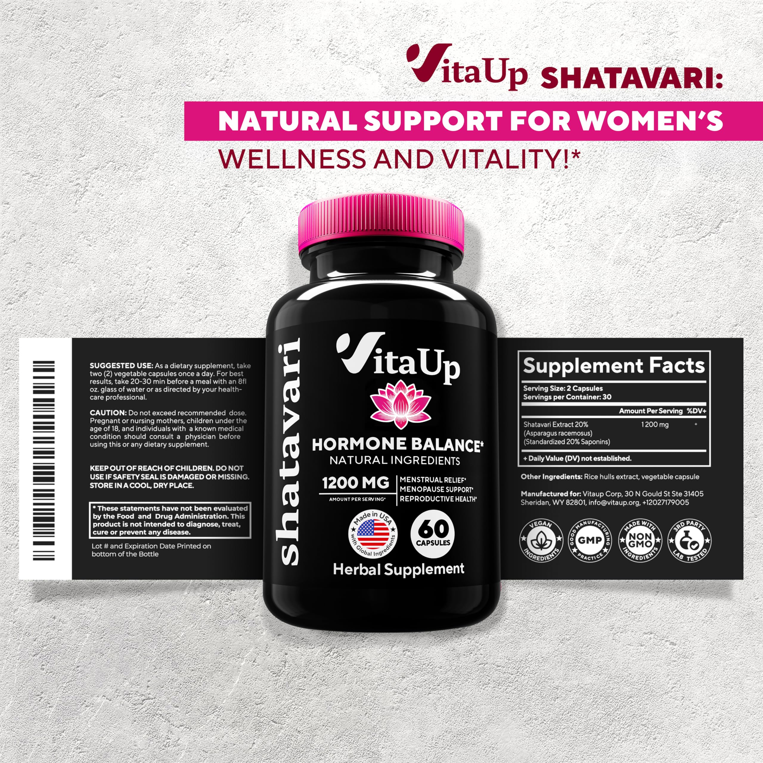 VitaUp Shatavari Capsules for Women 1200mg - USA Made Shatavari Root Supplement for Normal Hormonal Support, Menopause & Menstrual Wellness - 60 Vegan Capsules VitaUp uk supplements