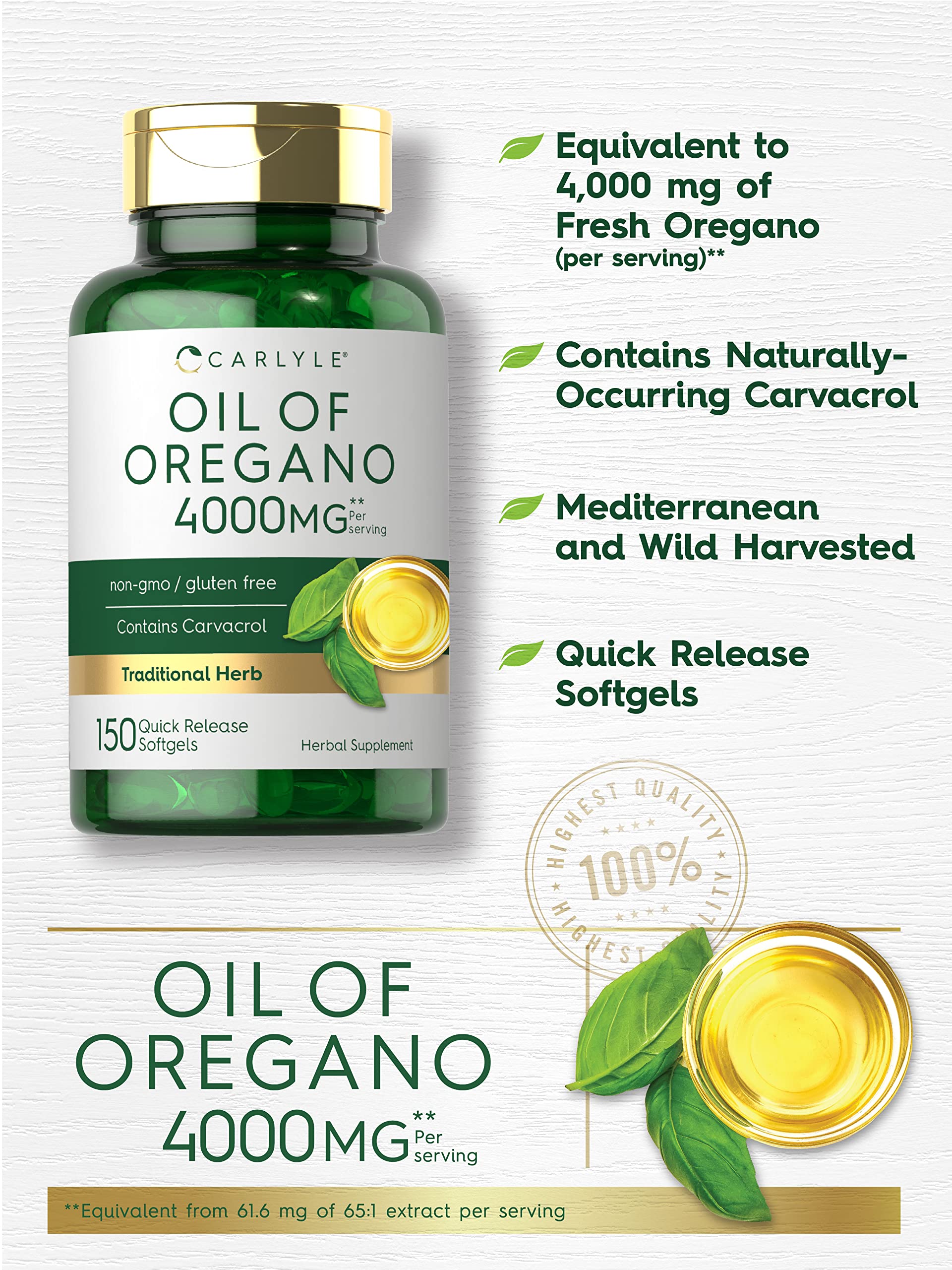 Oregano Oil Extract | Max Potency | 150 Softgel Capsules | Non-GMO and Gluten Carlyle uk supplements