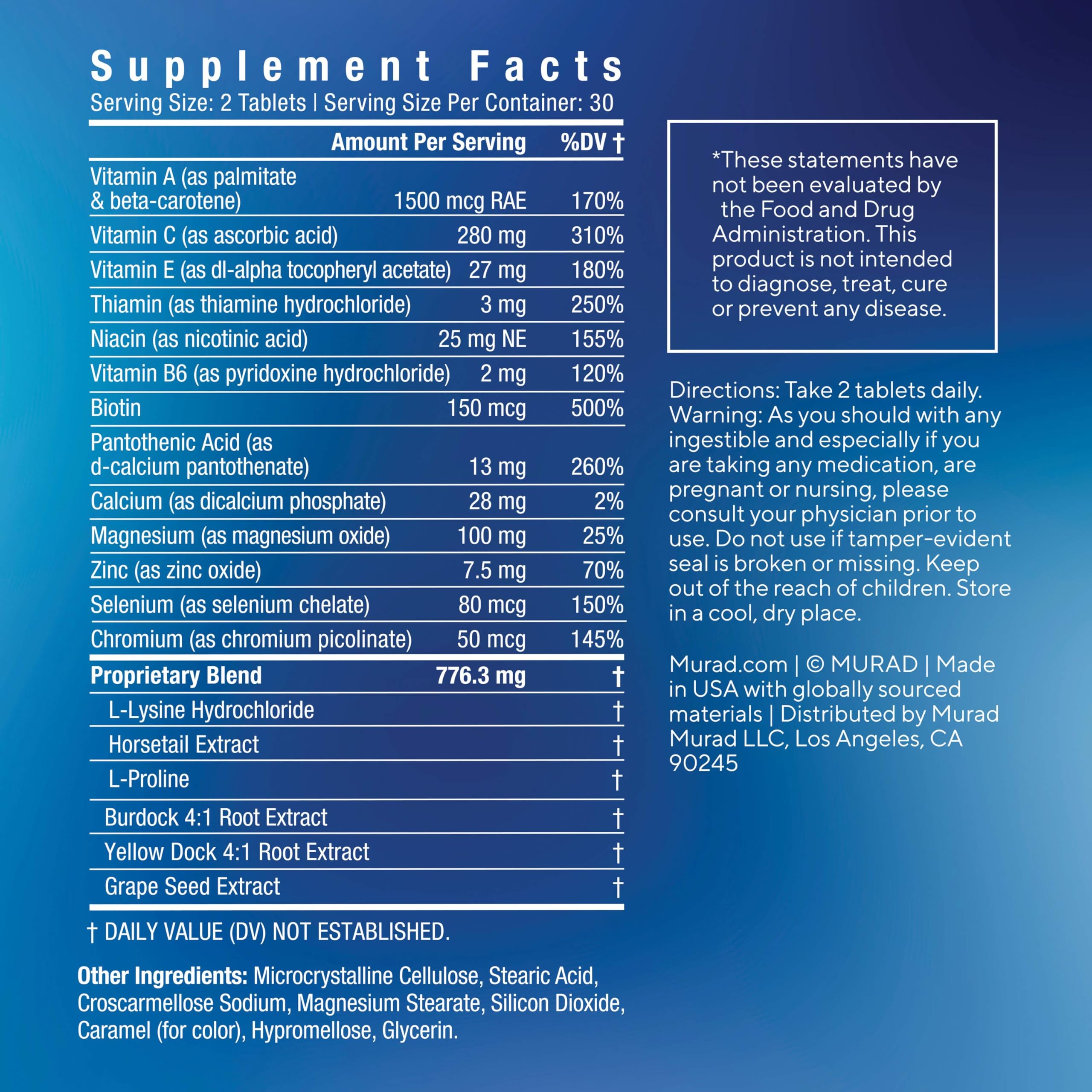 Murad Pure Skin Acne Supplements – 60 Tablets – Clear Skin Support with Blend of Vitamin A & B6, Zinc, Amino Acids, & Burdock Root – Promotes Healthy Skin, Oil Balance, Gut Health & Stress Relief Murad uk supplements