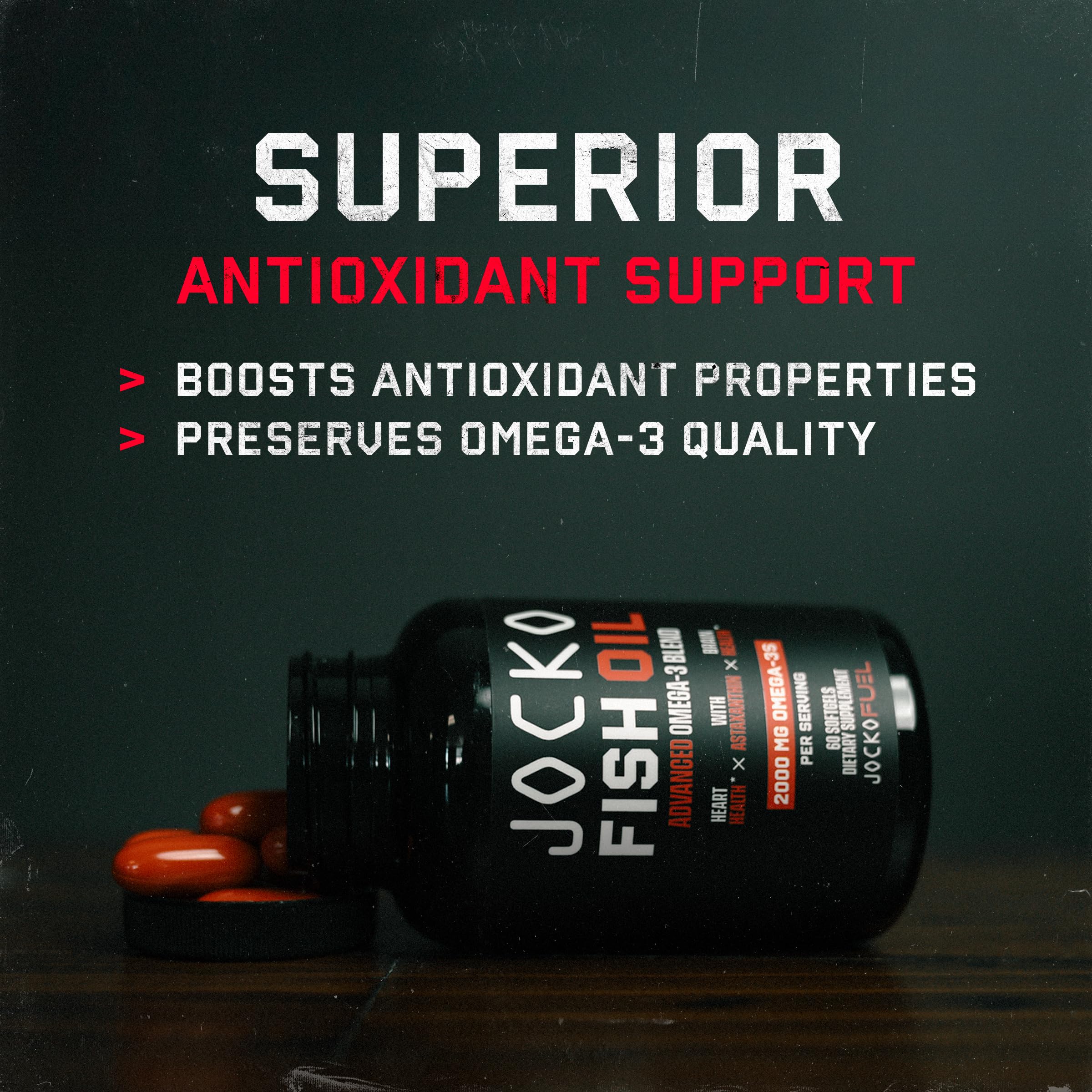 Jocko Fuel Omega 3 Fish Oil Supplement 2000mg - Burpless Fatty Acid Supplement, Wild Caught, Powerful Antioxidant with Astaxanthin (60 Capsules) Jocko Fuel uk supplements