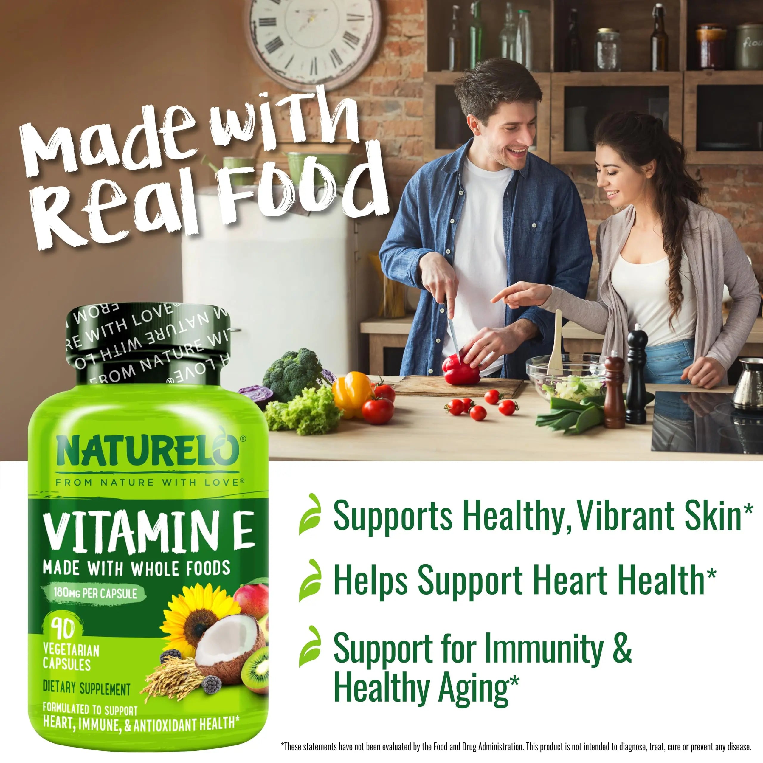 NATURELO Vitamin E Capsules 180 mg - 90 Vegan Capsules | Supports Skin, Hair, and Nails | Immune and Eye Health | NATURELO uk supplements