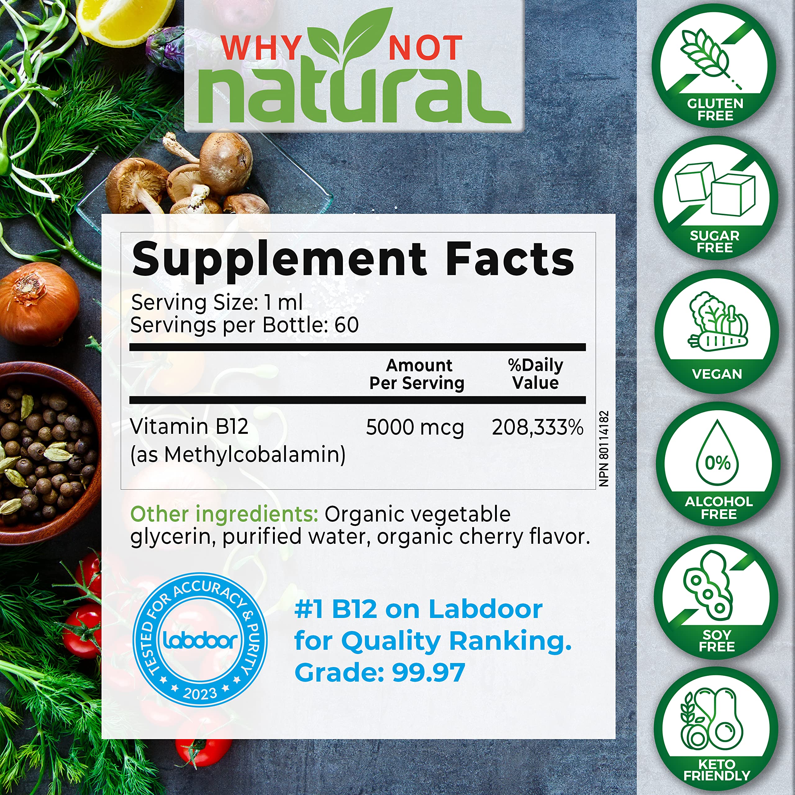 Why Not Natural Organic Vitamin B12 Liquid - Sublingual Extra Strength 60 x 5000 mcg Why Not Natural uk supplements