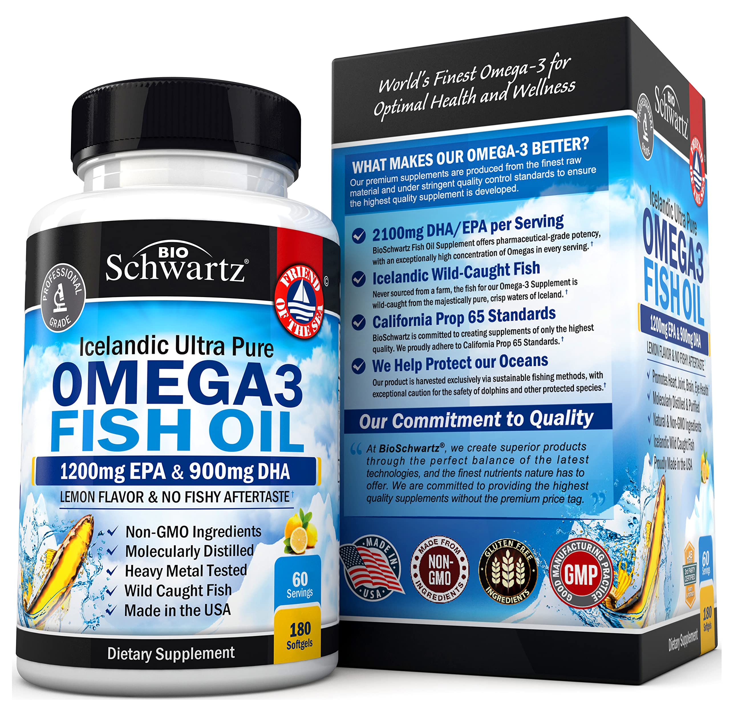 Omega 3 Fish Oil Supplement - 1200mg EPA and 900mg DHA Fatty Acid Per Serving BioSchwartz uk supplements
