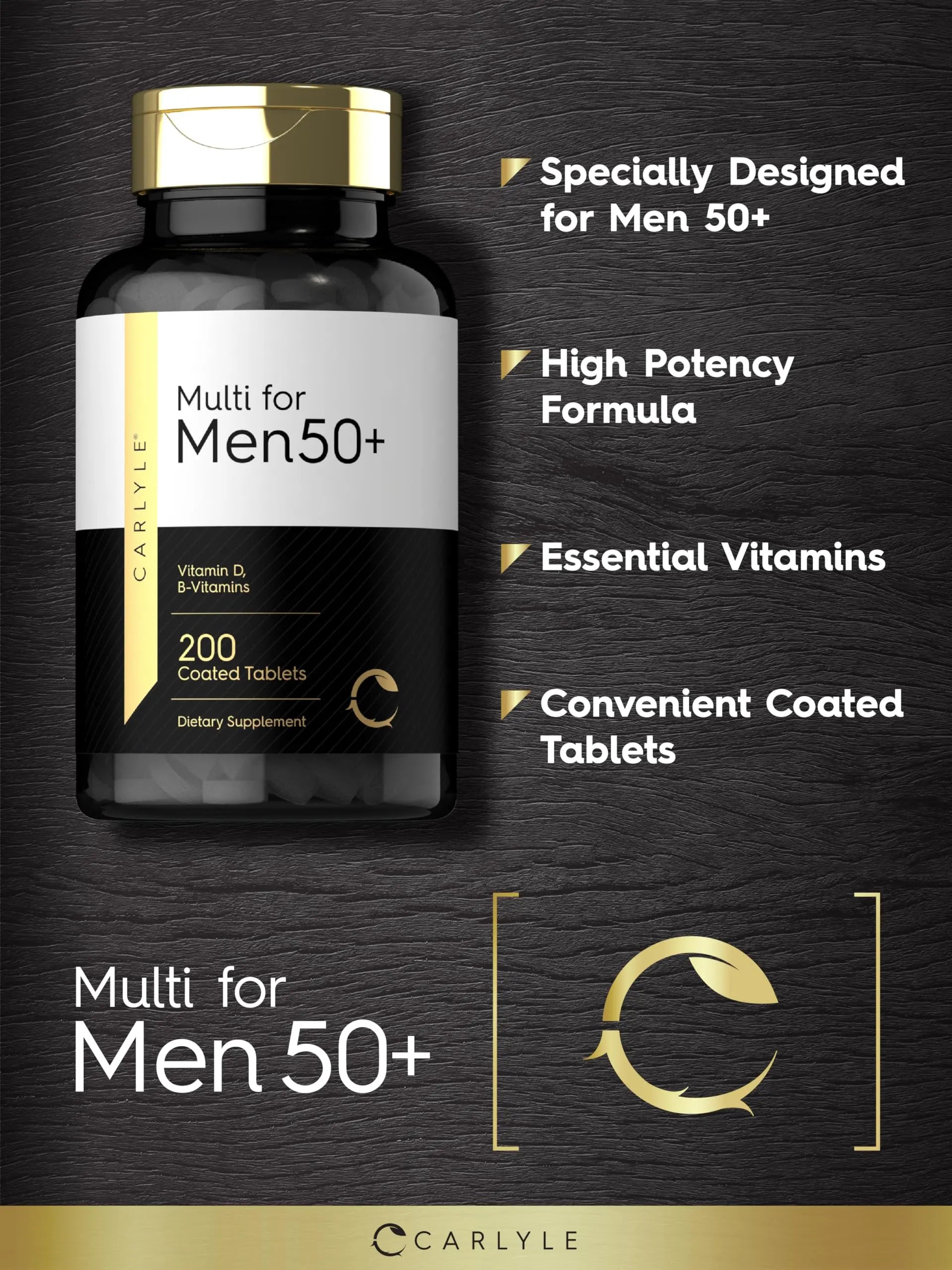 Carlyle Multivitamin for Men 50+ | 200 Count | with B Vitamins, Vitamin D, Magnesium & Zinc | Non-GMO, Gluten Free Supplement Carlyle uk supplements